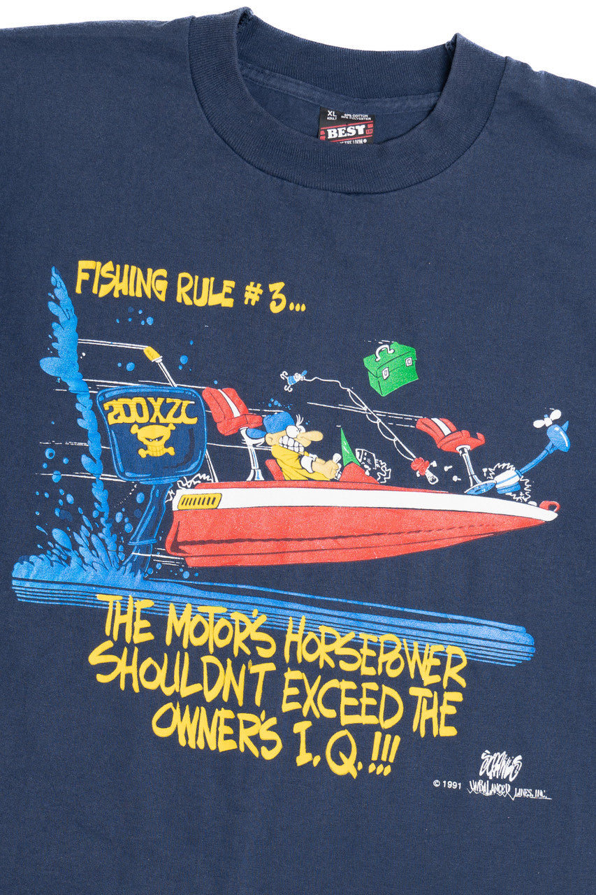 Vintage 1991 "Fishing Rule #3" Fishing Humor T-Shirt (1990s)