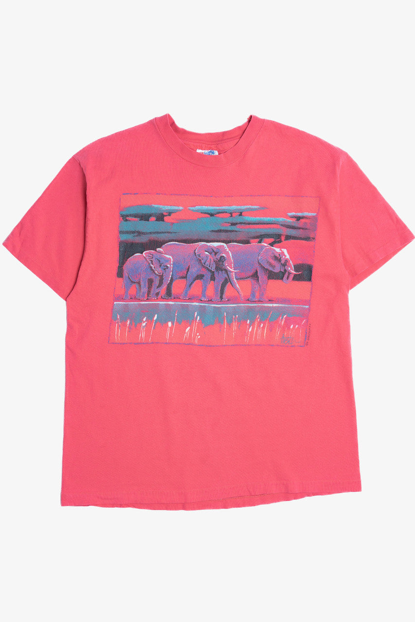 Vintage 1991 Painterly Elephants Single Stitch T-Shirt (1990s)