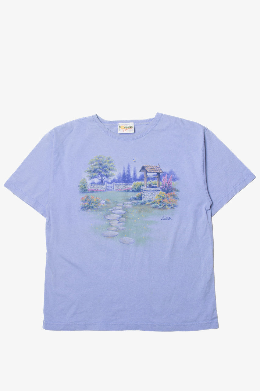 Vintage Morning Sun Garden Illustration T-Shirt (1990s)