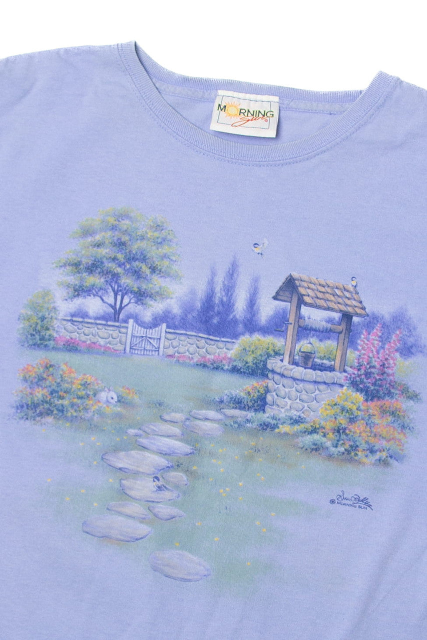 Vintage Morning Sun Garden Illustration T-Shirt (1990s)
