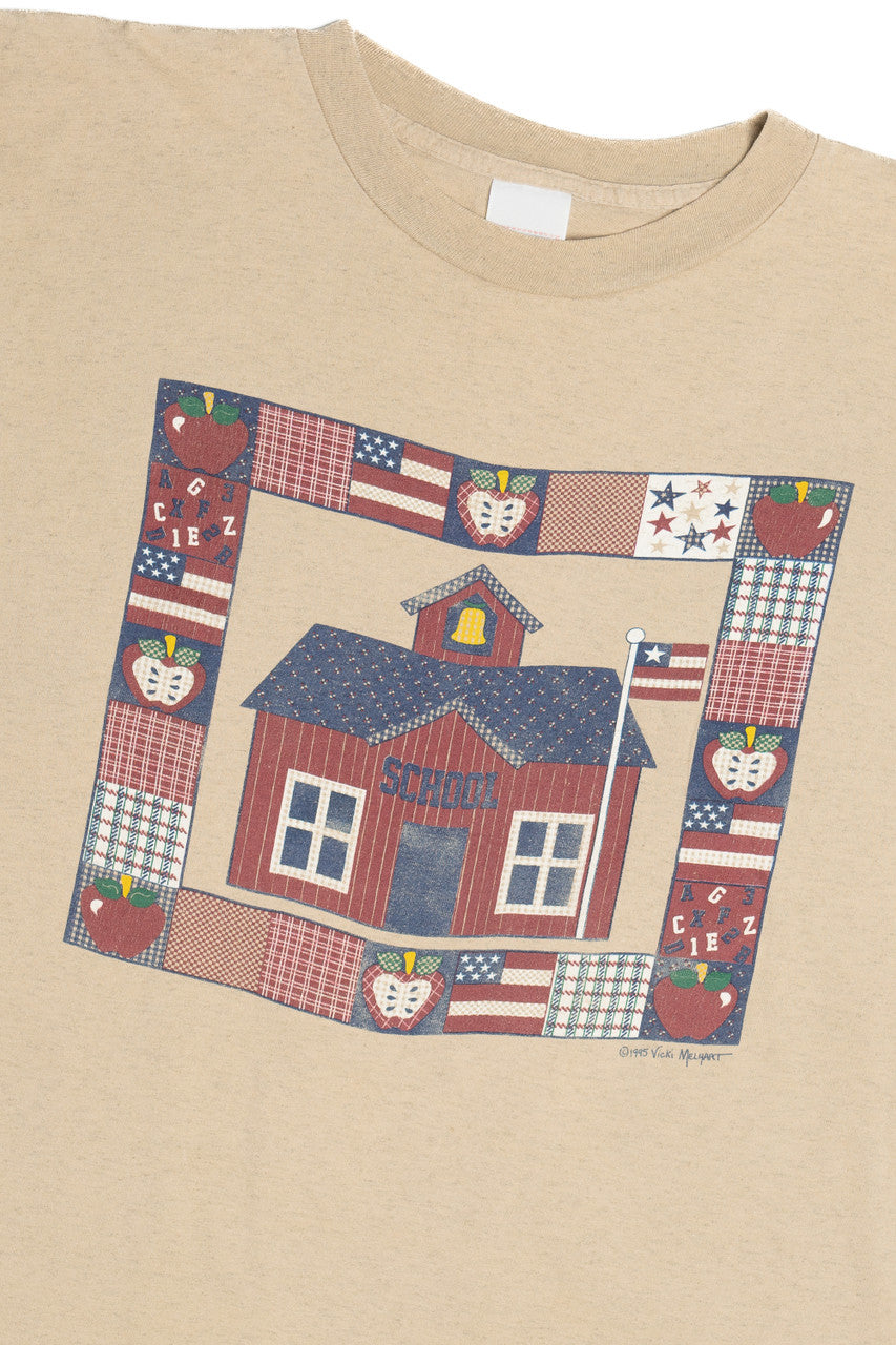 Vintage "School" Americana Cottagecore Schoolhouse Long Sleeve T-Shirt (1990s)