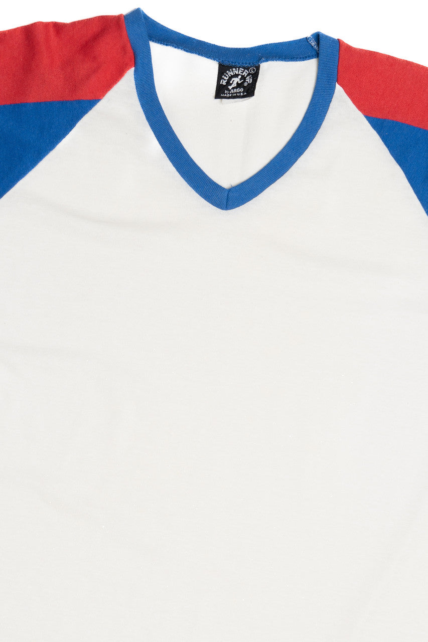 Vintage Color Block Runner Up Raglan V-Neck T-Shirt (1980s)