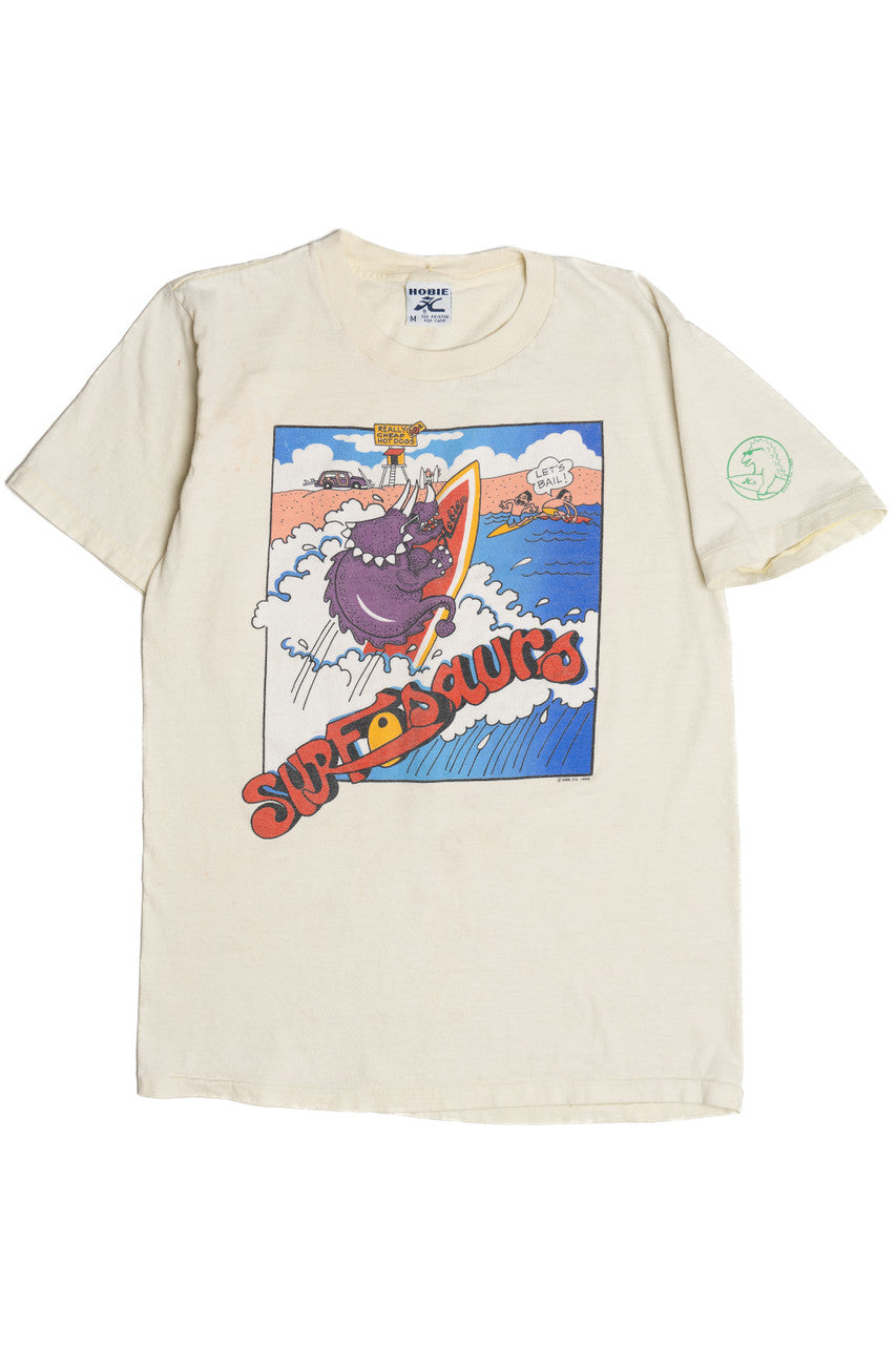 Vintage "Surfosaurs" Surfing Dinosaur Hobie T-Shirt (1980s)