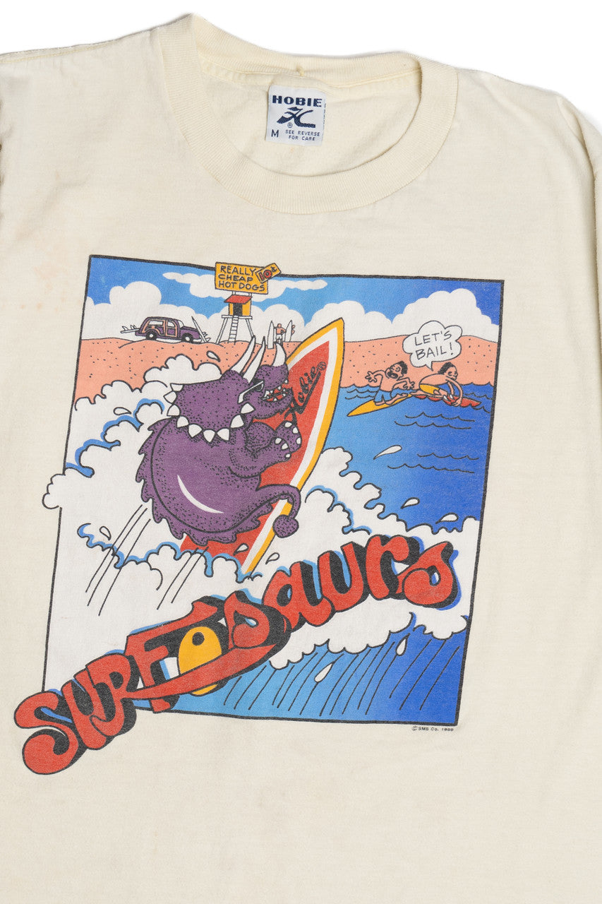 Vintage "Surfosaurs" Surfing Dinosaur Hobie T-Shirt (1980s)