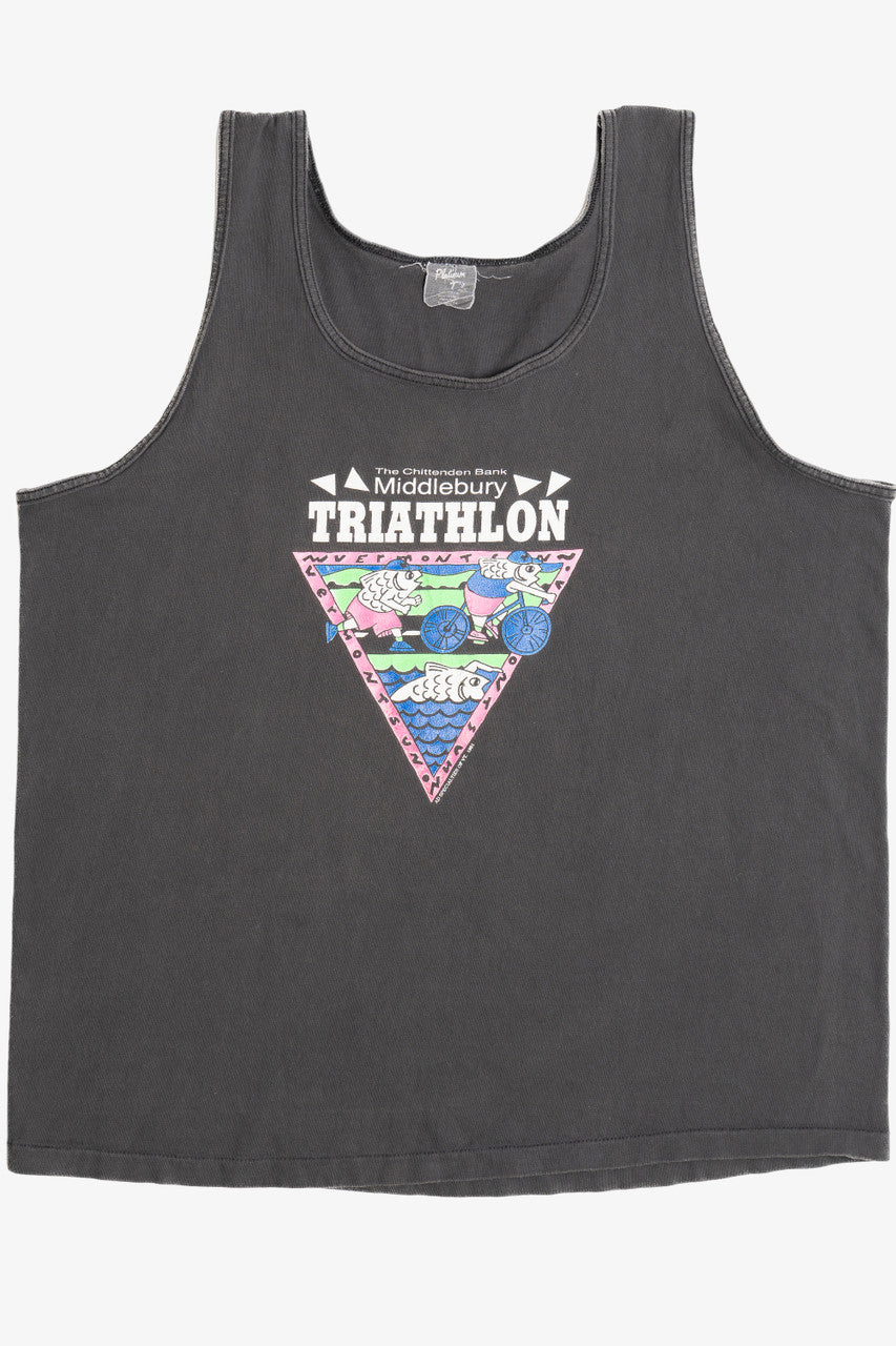 Vintage Fish Graphic Triathlon Faded Black T-Shirt Tank Top (1990s)