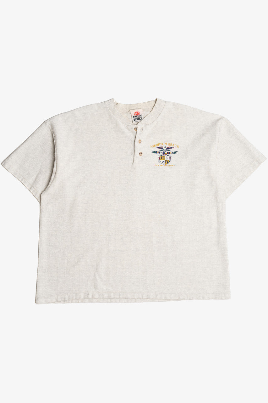 Vintage "Hampton Beach New Hampshire" Heavyweight Button Henley T-Shirt (1990s)