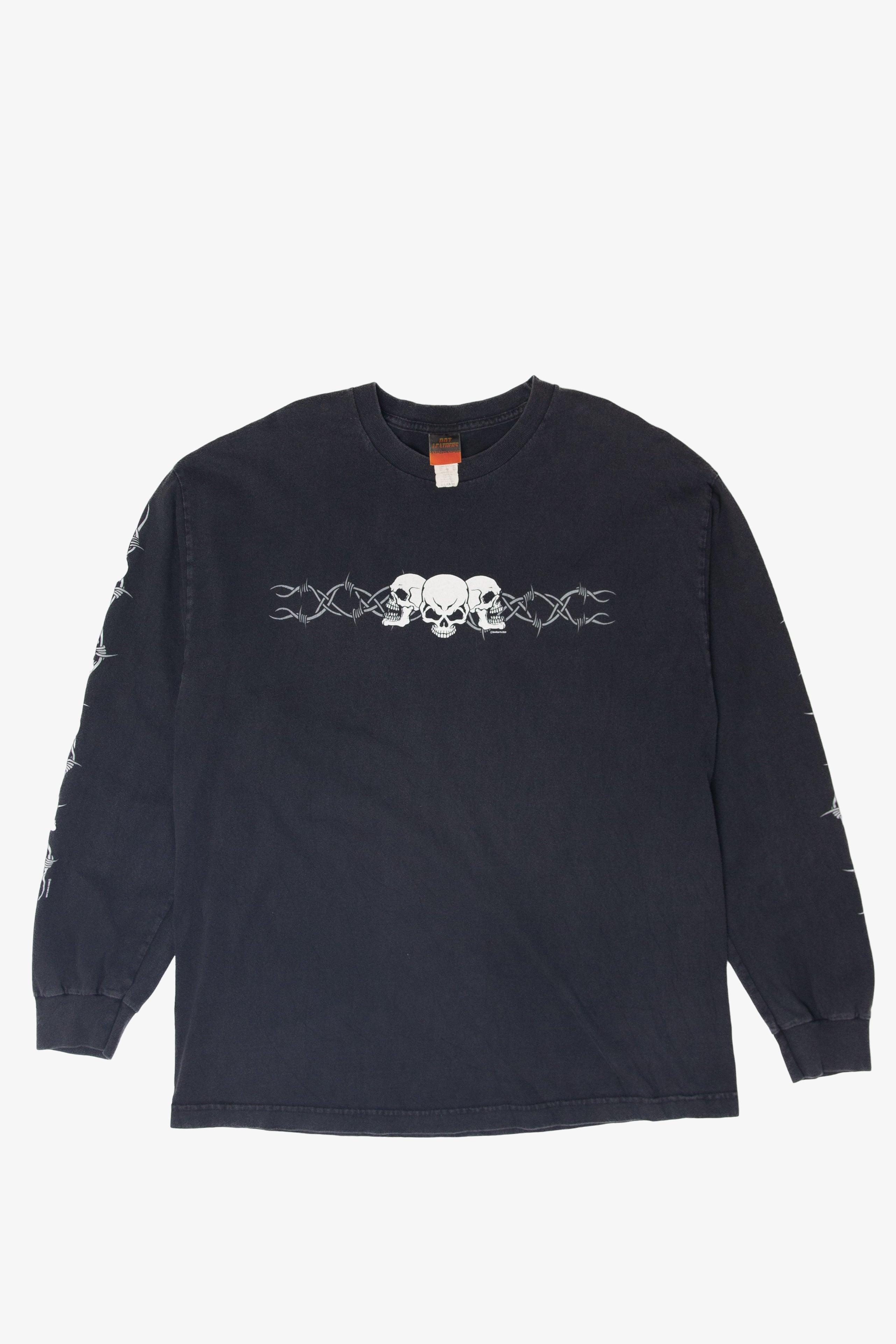 Hot Leather Skull And Barbed Wire Long Sleeve T-Shirt