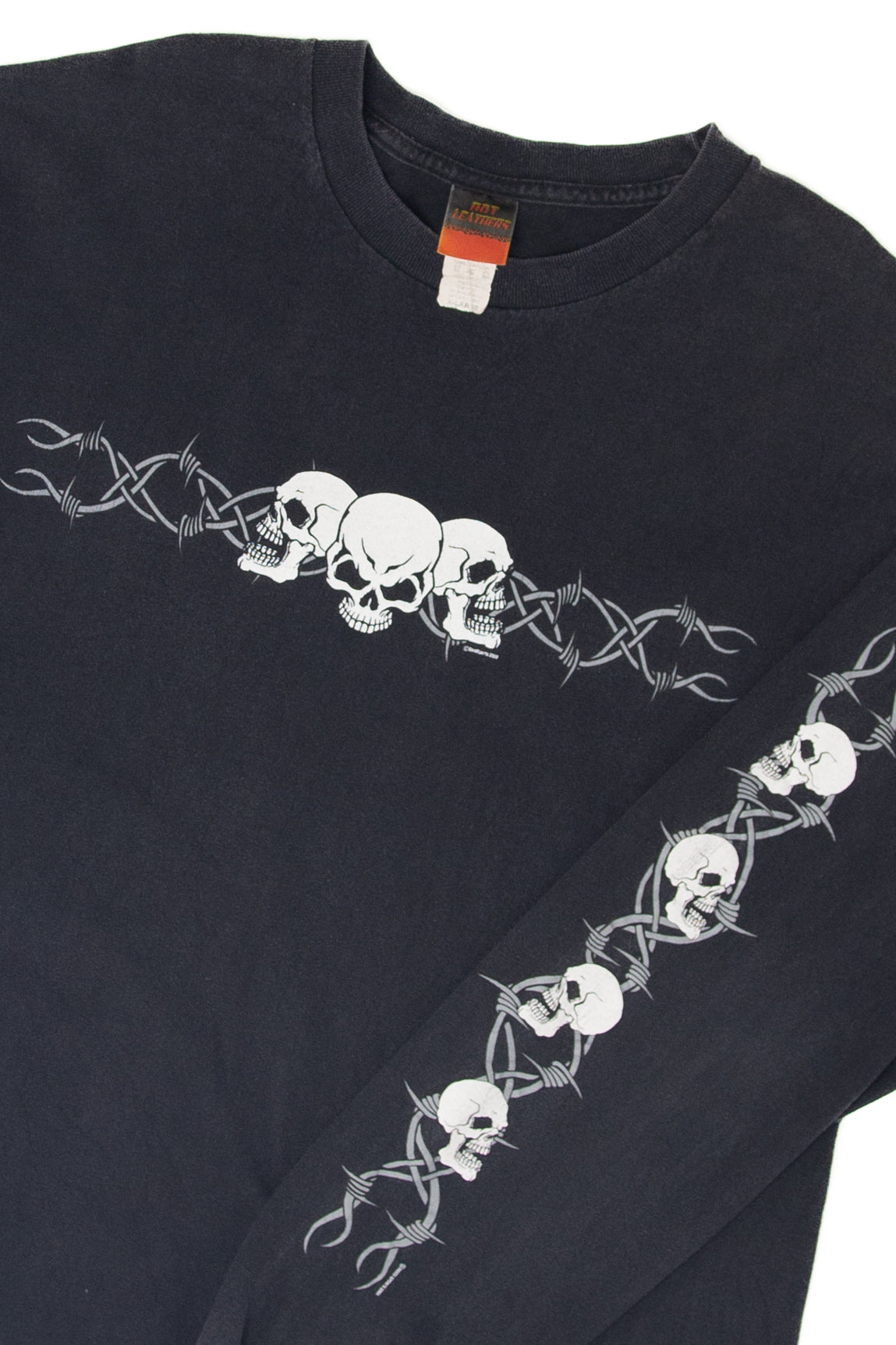 Hot Leather Skull And Barbed Wire Long Sleeve T-Shirt