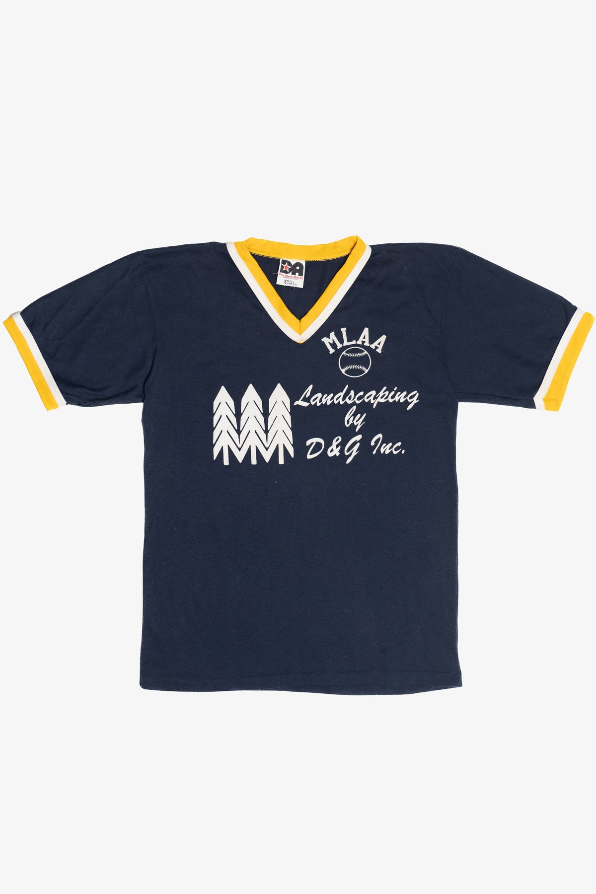 Vintage MLAA Baseball D&G Landscaping V-Neck Ringer T-Shirt (1980s 