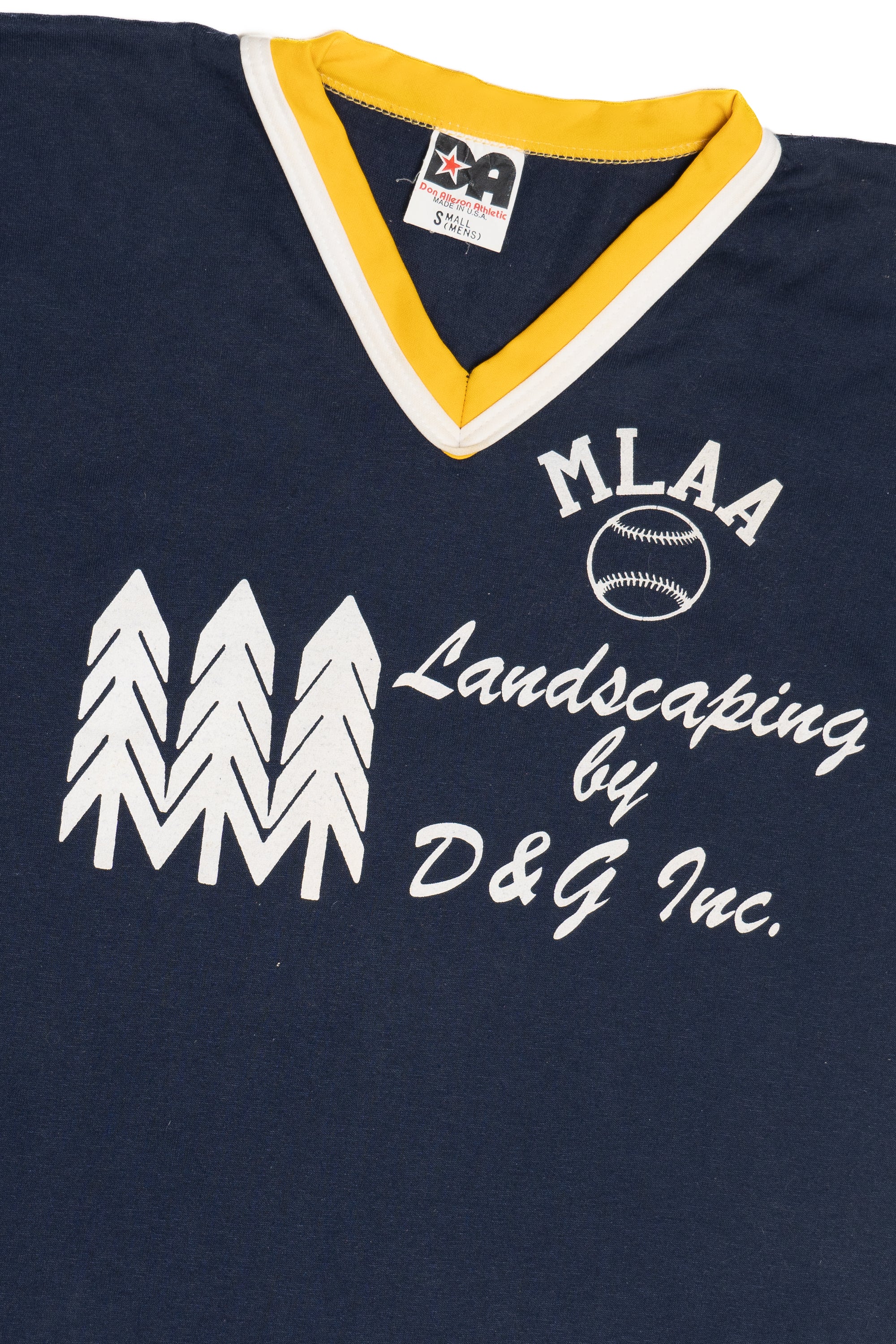 Vintage MLAA Baseball D&G Landscaping V-Neck Ringer T-Shirt (1980s)