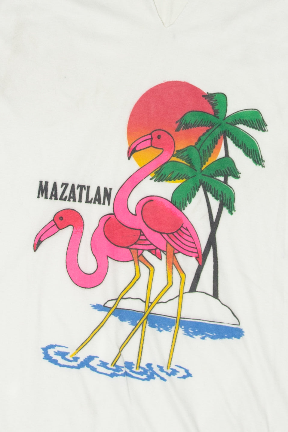 Vintage  "Mazatlan" Flamingo Long V-Neck T-Shirt