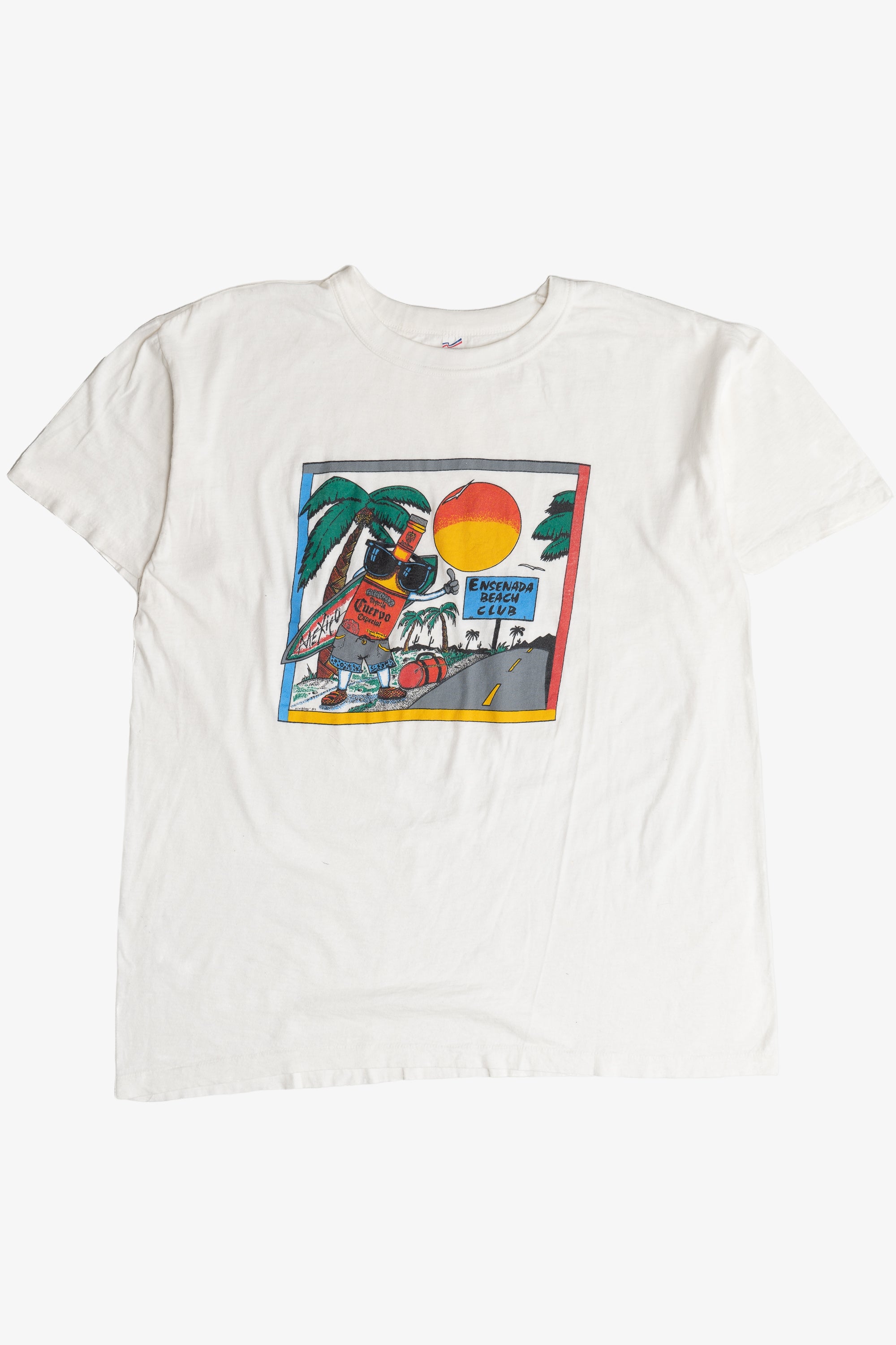 Vintage Mexican Booze "Ensenada Surf Club" Hitchhiking Surfer T-Shirt (1990s)