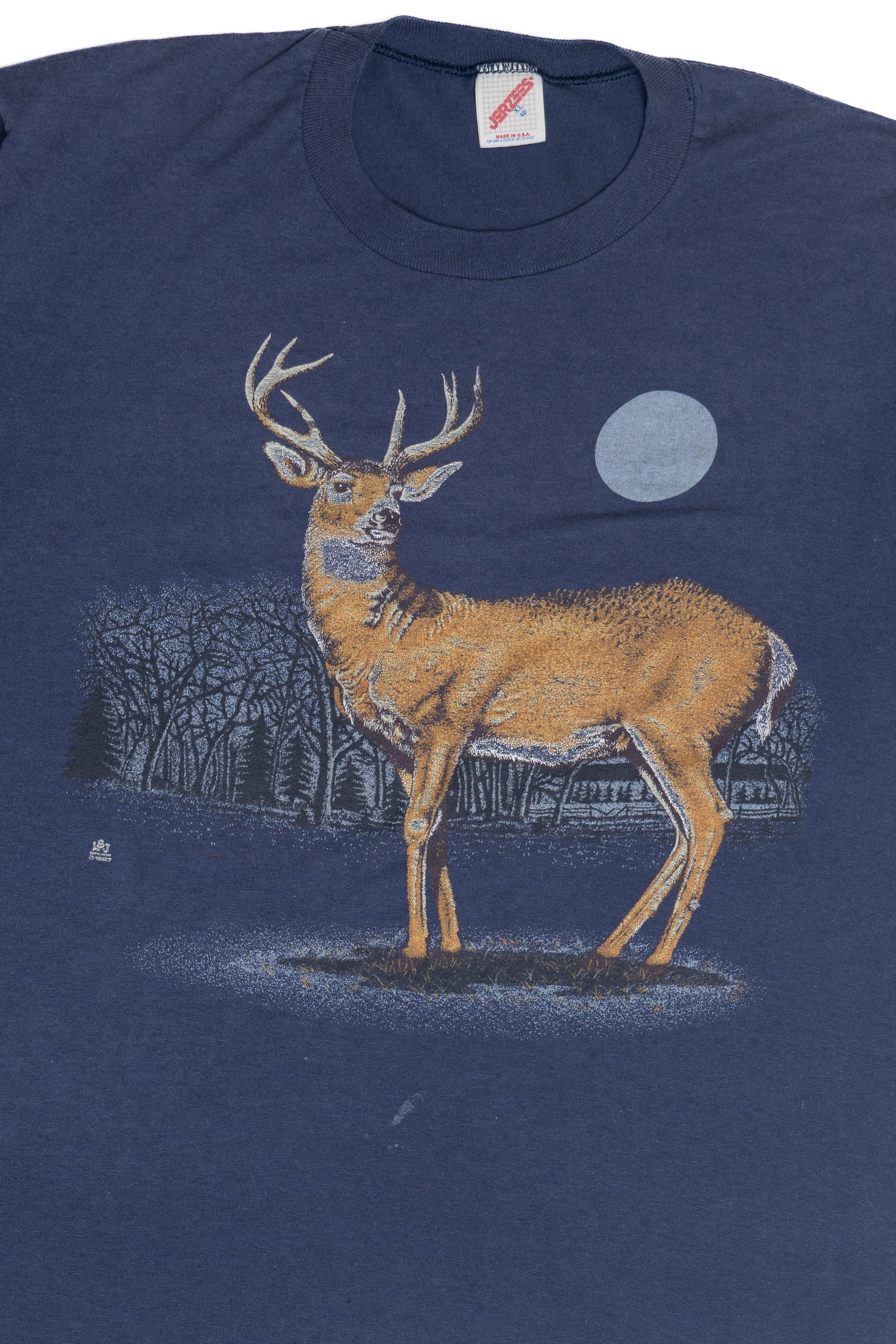Vintage Deer In Moonlight Single Stitch T-Shirt (1990s)