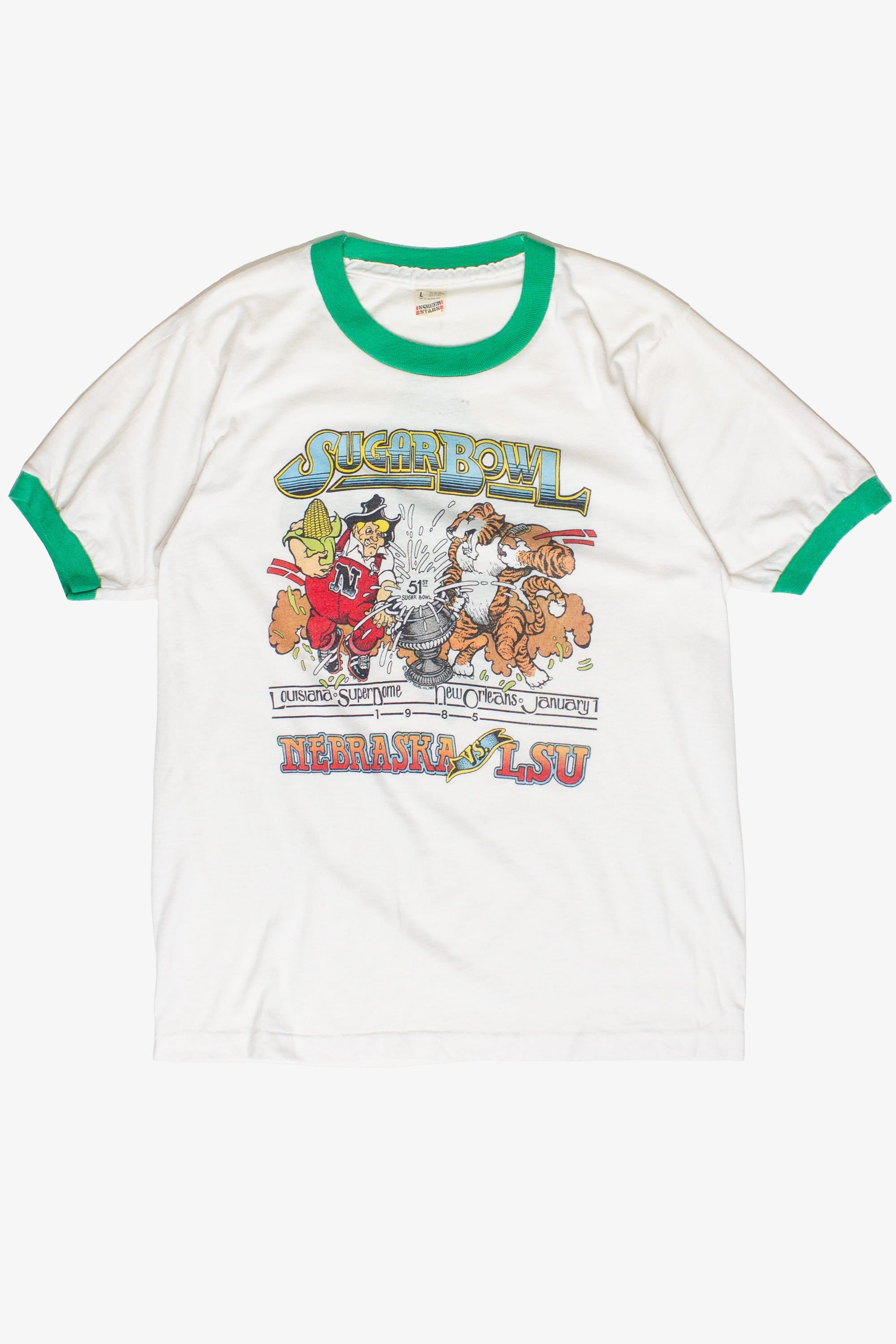 Vintage Sugar Bowl Nebraska vs LSU Ringer T-Shirt (1985)
