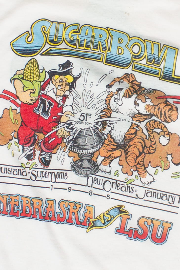 Vintage Sugar Bowl Nebraska vs LSU Ringer T-Shirt (1985)