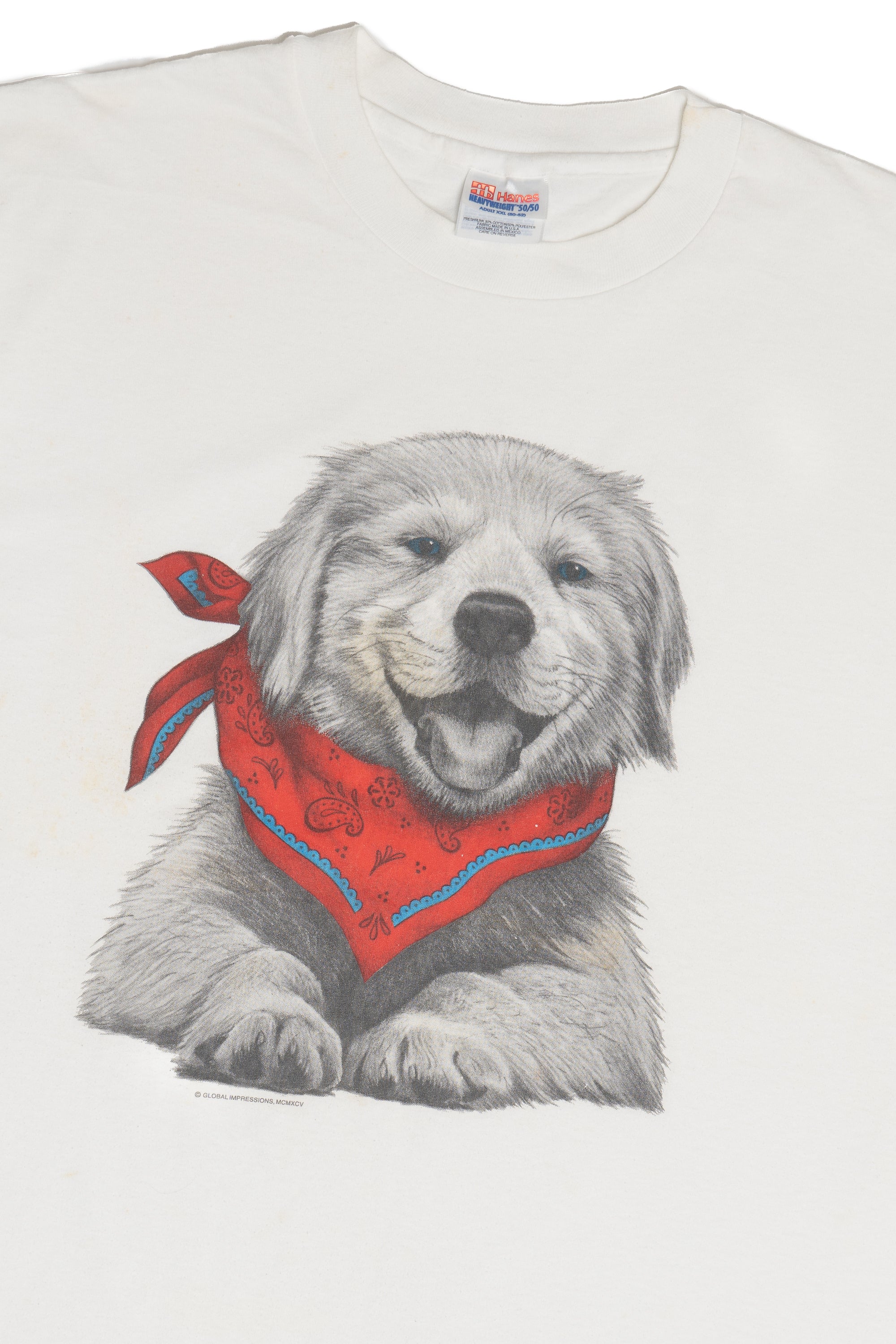Vintage Puppy With Bandana Distressed Single Stitch T-Shirt (1990s)