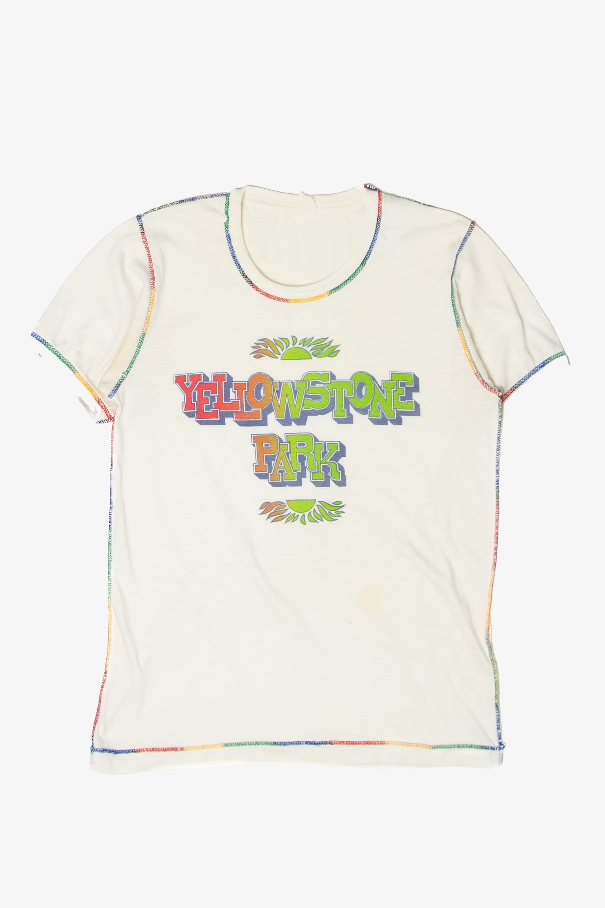 Vintage Distressed "Yellowstone Park" Rainbow Stitched T-Shirt (1980s)