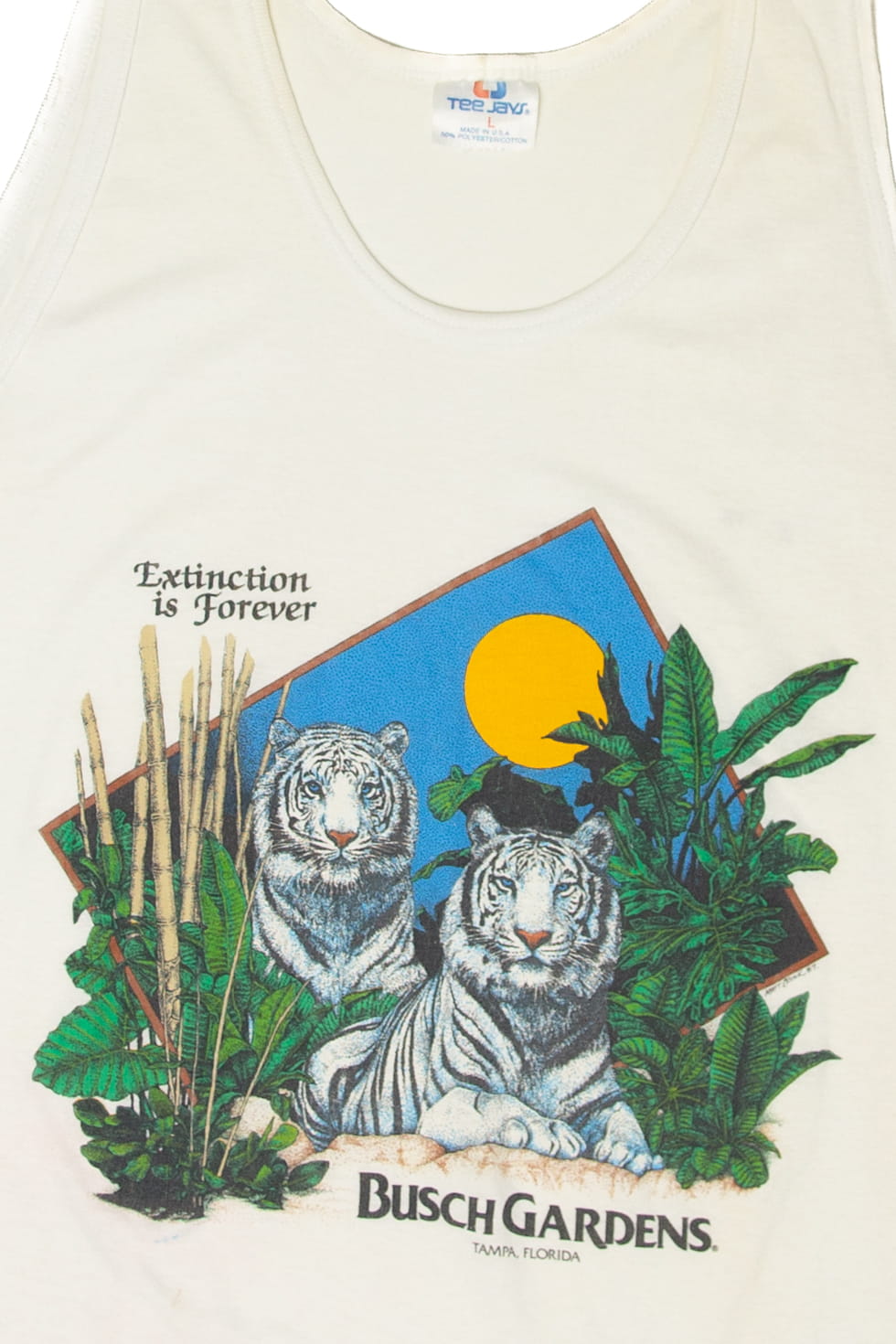 Vintage Distressed "Extinction is Forever" Busch Gardens White Tigers Sleeveless T-Shirt (1980s)