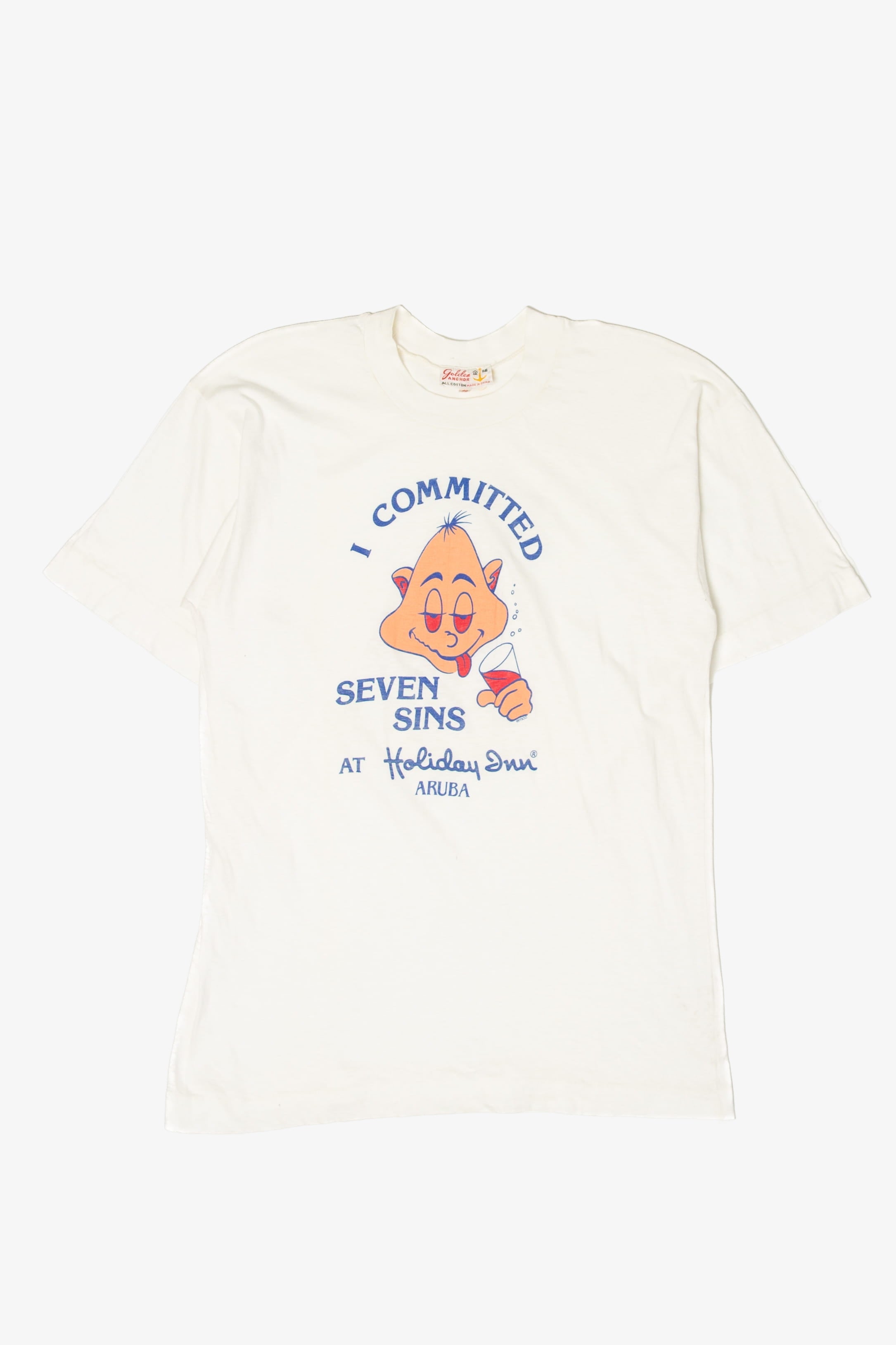 Vintage "Committed Seven Sins At Holiday Inn Aruba" T-Shirt (1980s)