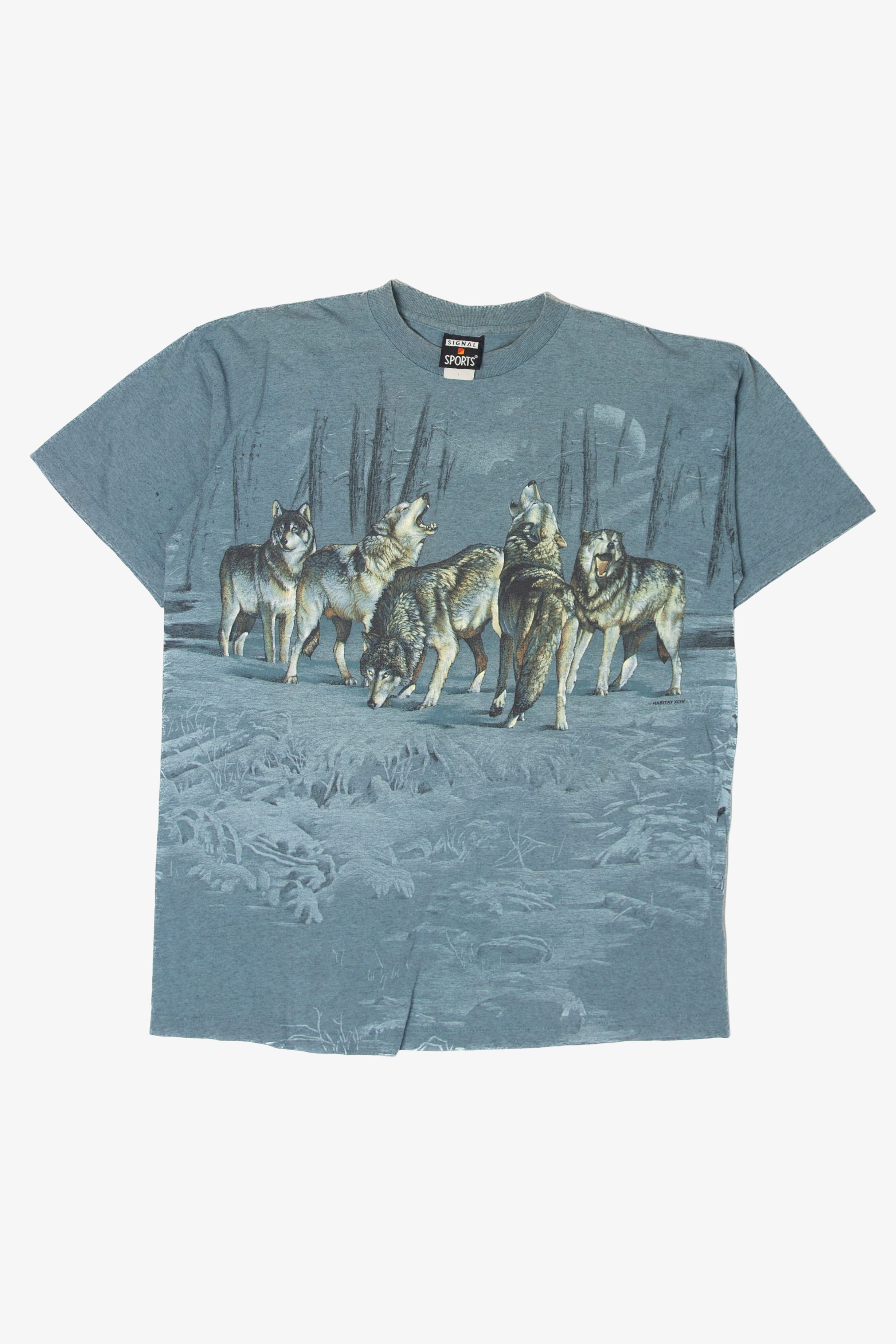 Vintage Wolves In Forest Wrap Around Graphic T-Shirt (1990s)