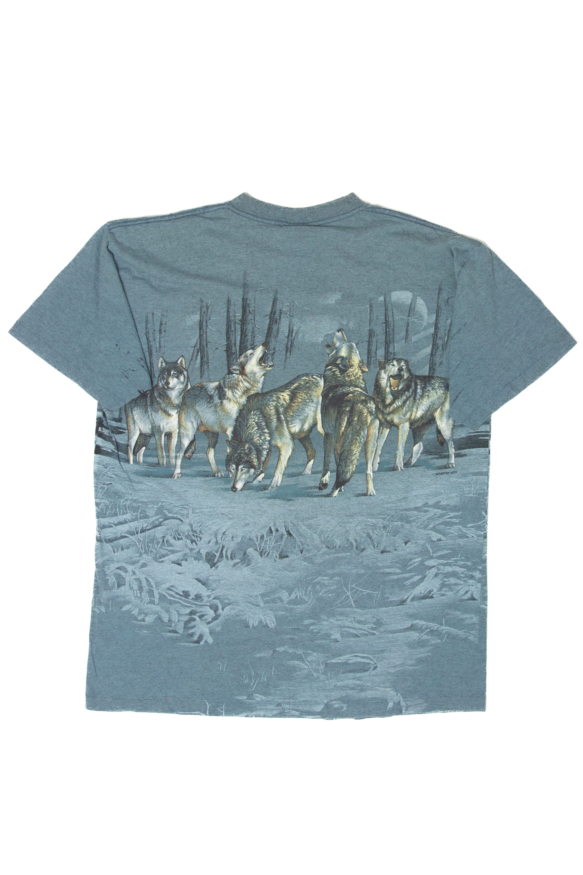 Vintage Wolves In Forest Wrap Around Graphic T-Shirt (1990s)
