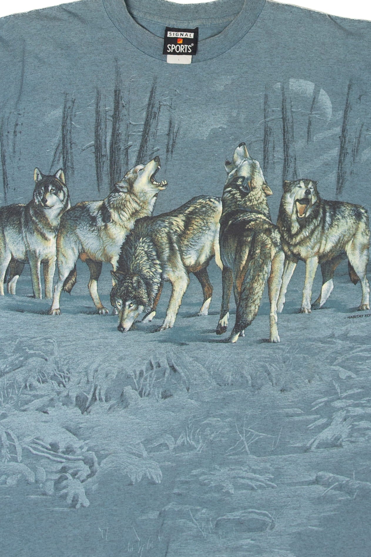Vintage Wolves In Forest Wrap Around Graphic T-Shirt (1990s)