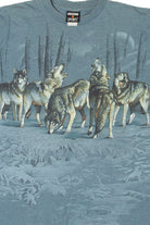 Vintage Wolves In Forest Wrap Around Graphic T-Shirt (1990s)
