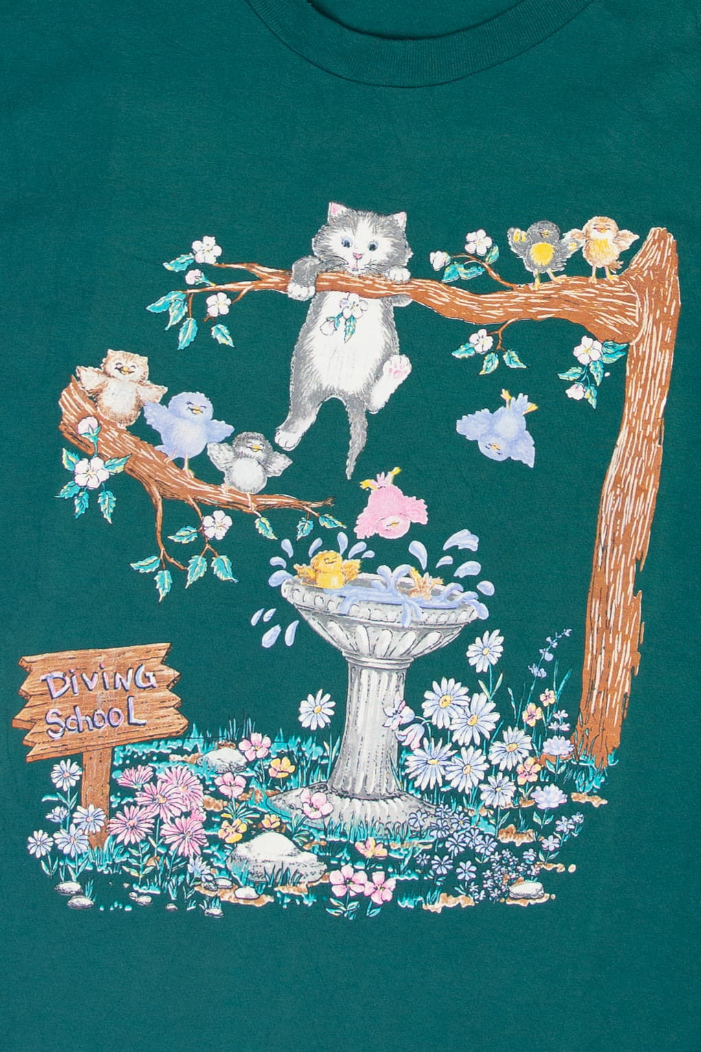 Vintage "Diving School" Birdbath Cat T-Shirt (2000s)