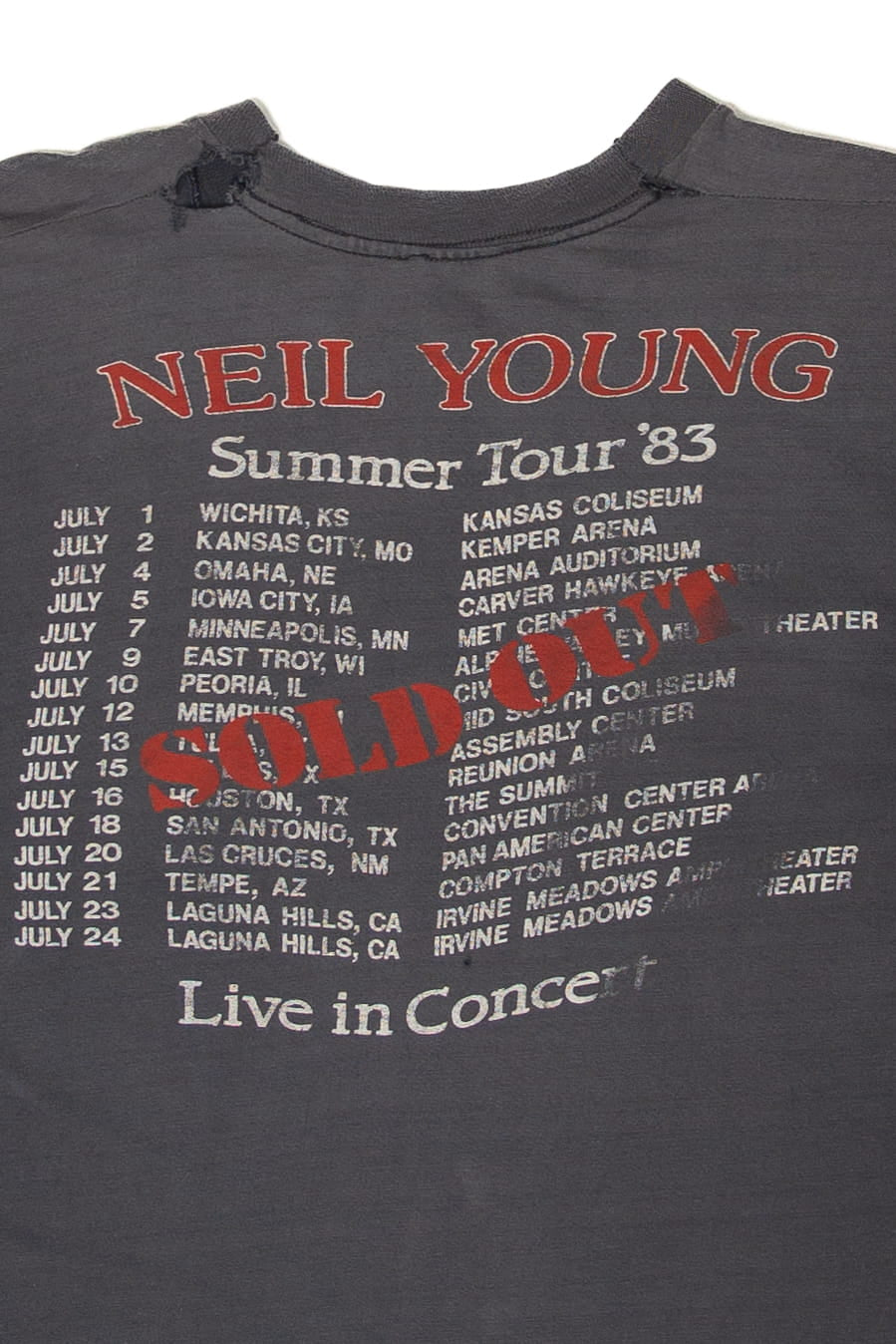 Vintage Neil Young 1983 Summer Tour Distressed T-Shirt (1980s)
