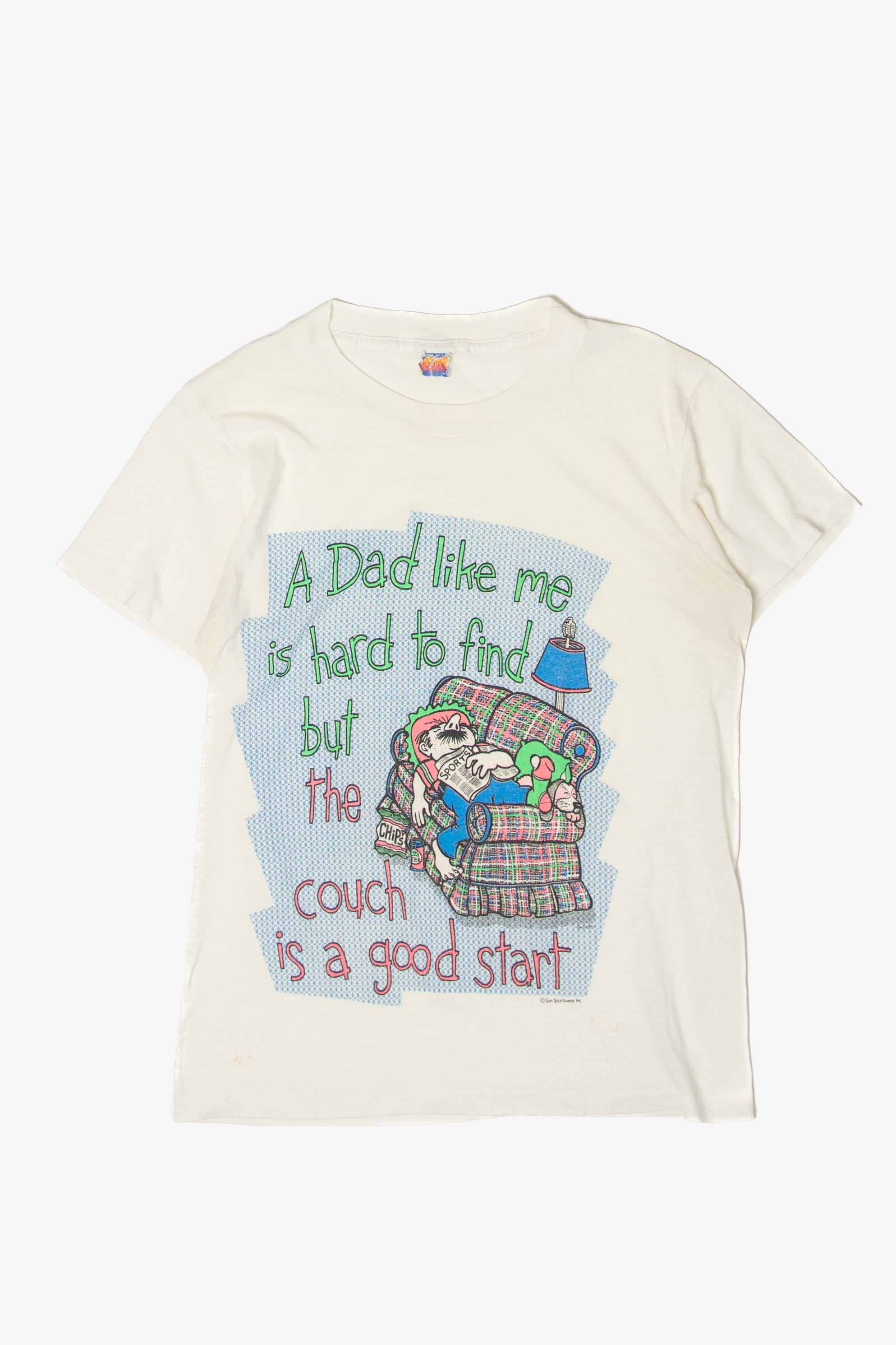 Vintage "A Dad Like Me Is Hard To Find But The Couch Is A Good Start" Funny T-Shirt (1980s)