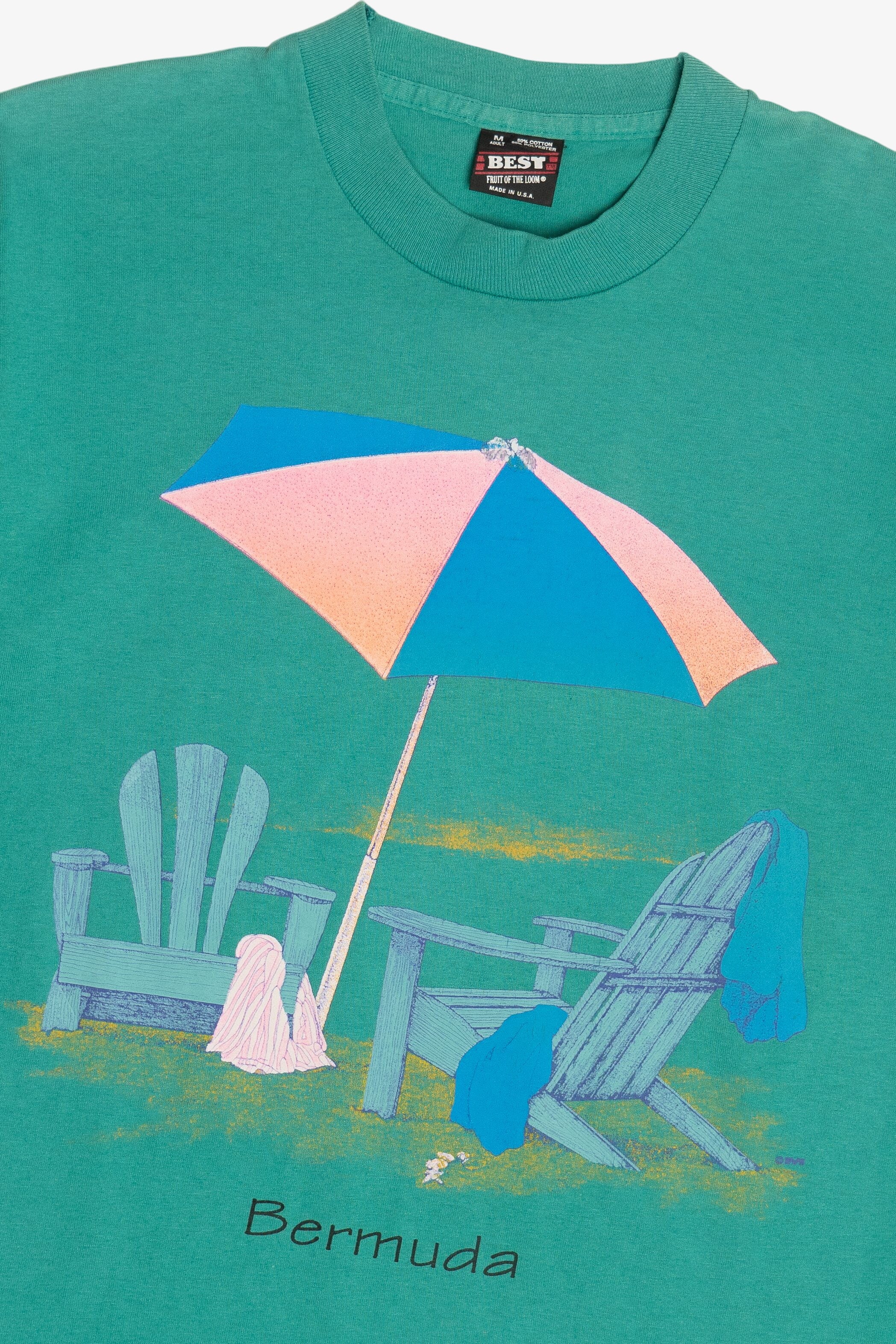Vintage "Bermuda" Beach Umbrella Scene Single Stitch T-Shirt (1990s)