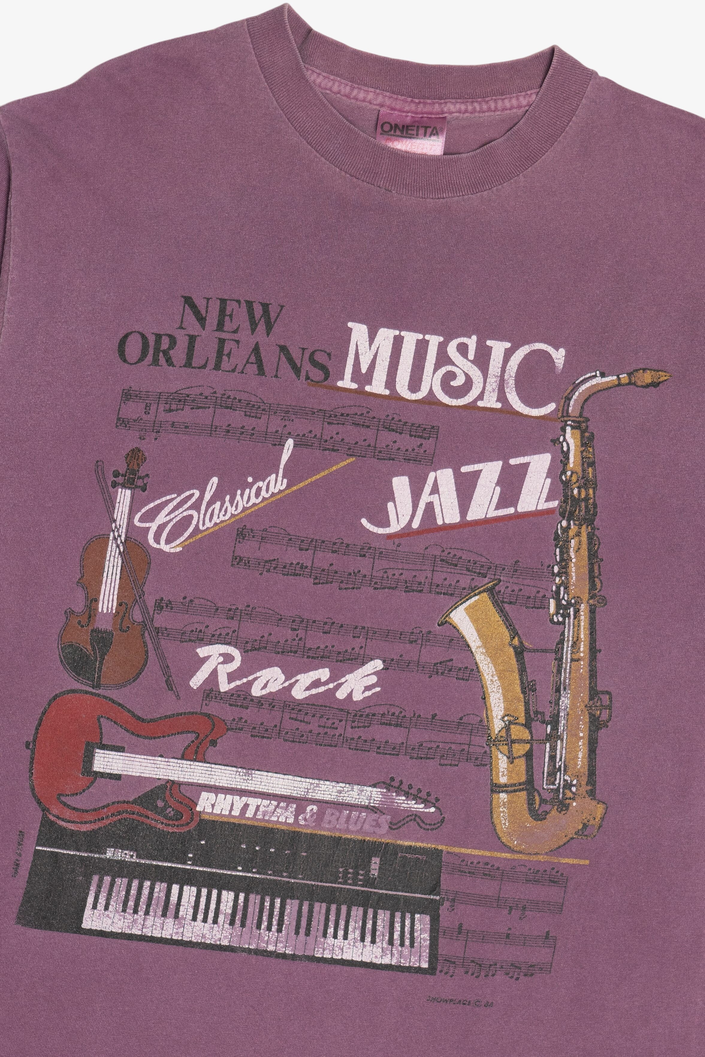 Vintage "New Orleans Music" Faded Single Stitch T-Shirt (1990s)