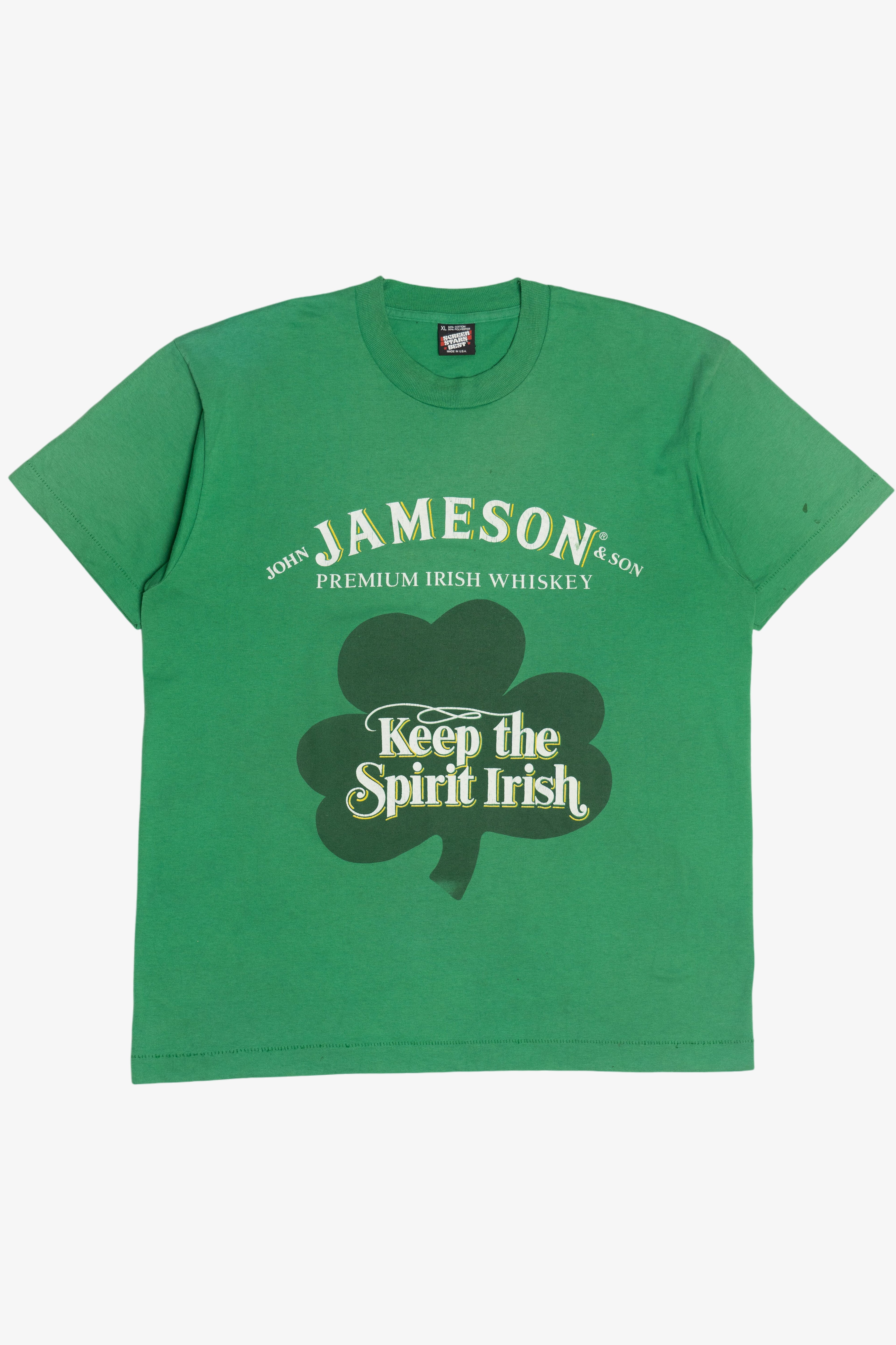 Vintage Jameson Whiskey "Keep The Spirit Irish" Four Leaf Clover Single Stitch T-Shirt (1990s)