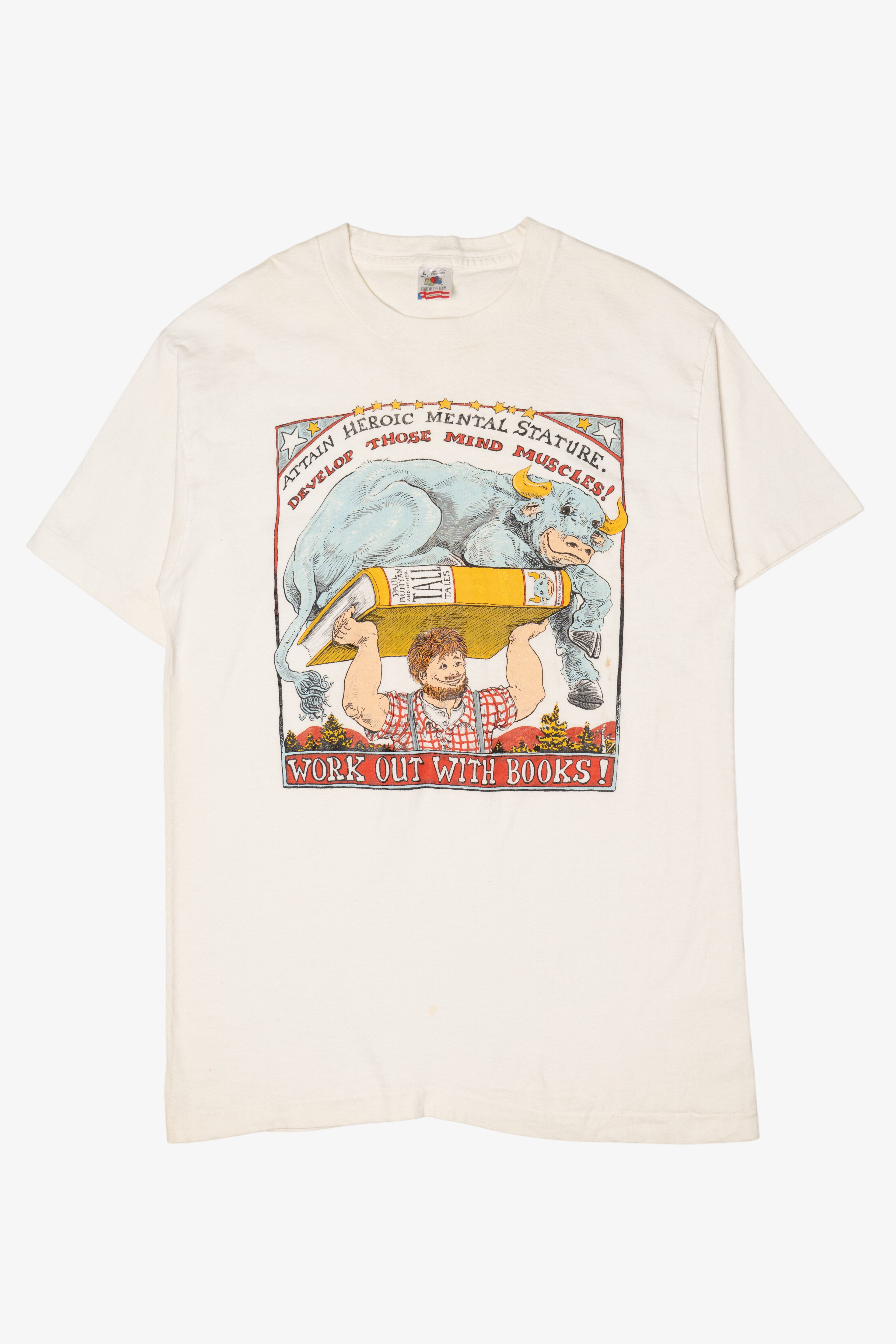 Vintage Paul Bunyan And Babe "Work Out With Books" T-Shirt (1990s)