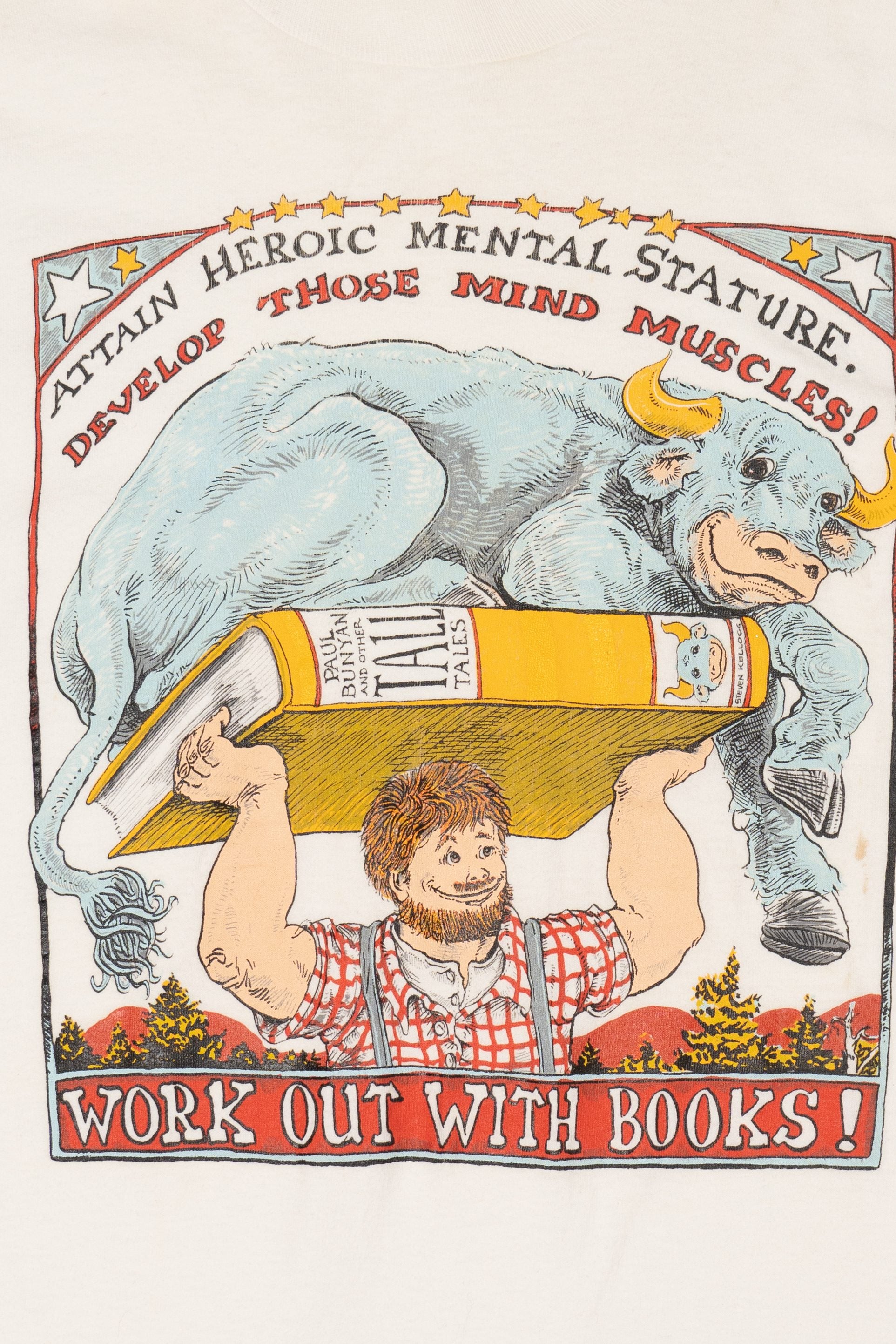 Vintage Paul Bunyan And Babe "Work Out With Books" T-Shirt (1990s)