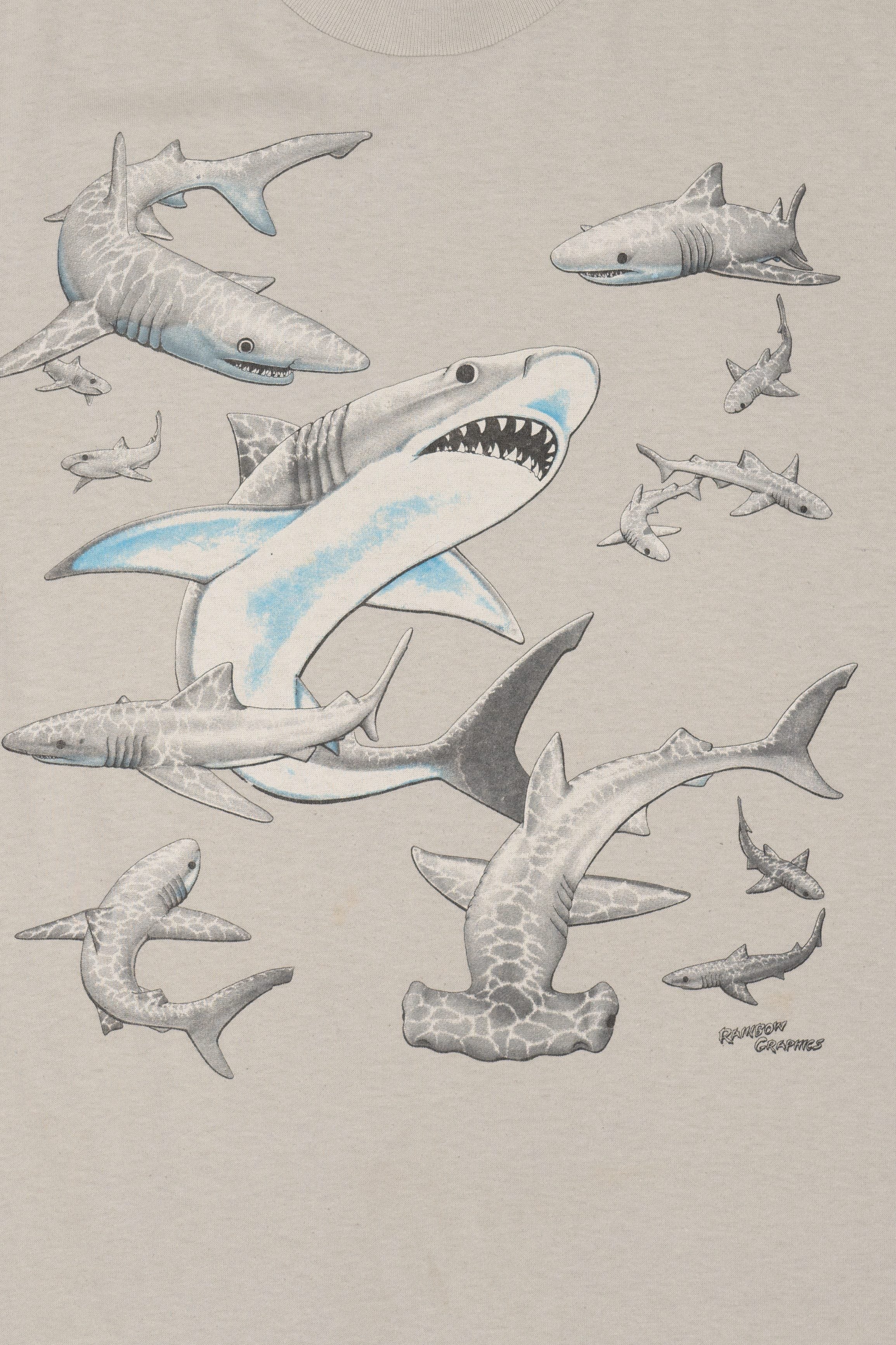 Vintage Sharks Rainbow Graphics T-Shirt (1990s)