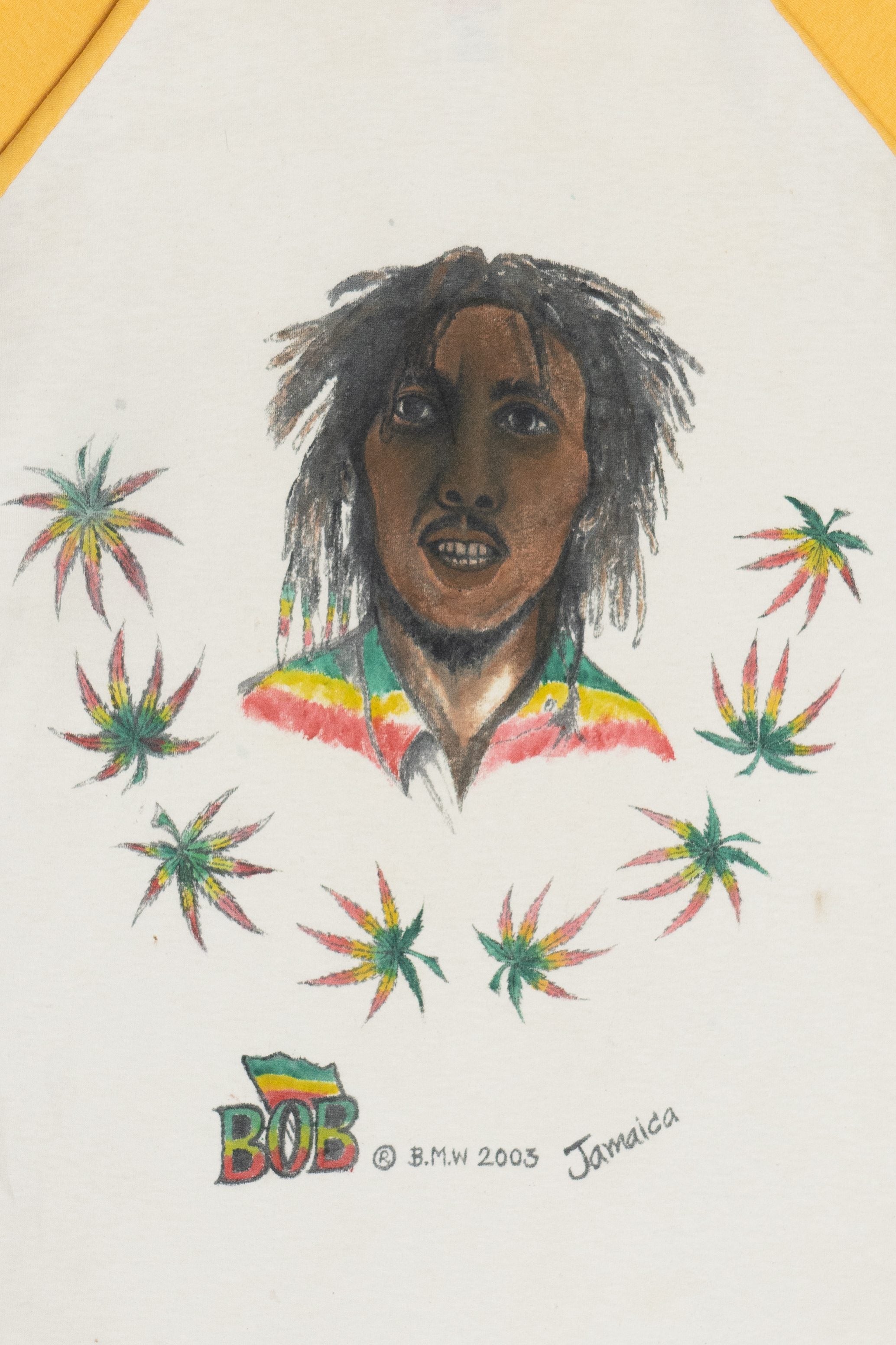 Vintage Bob Marley DIY Hand Drawn Raglan T-Shirt (2000s)