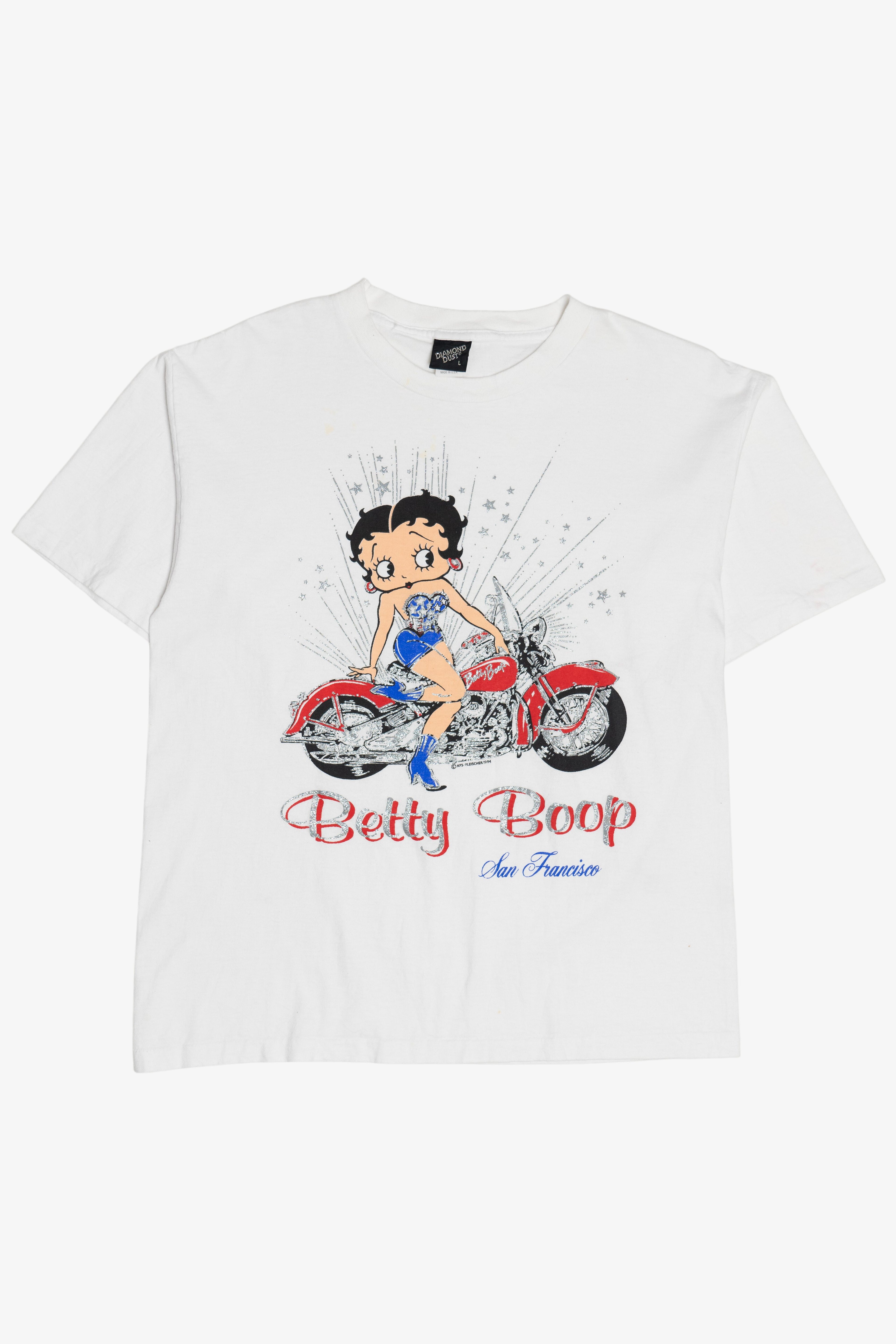 Vintage Betty Boop "San Francisco" Americana Motorcycle Diamond Dust T-Shirt (1990s)