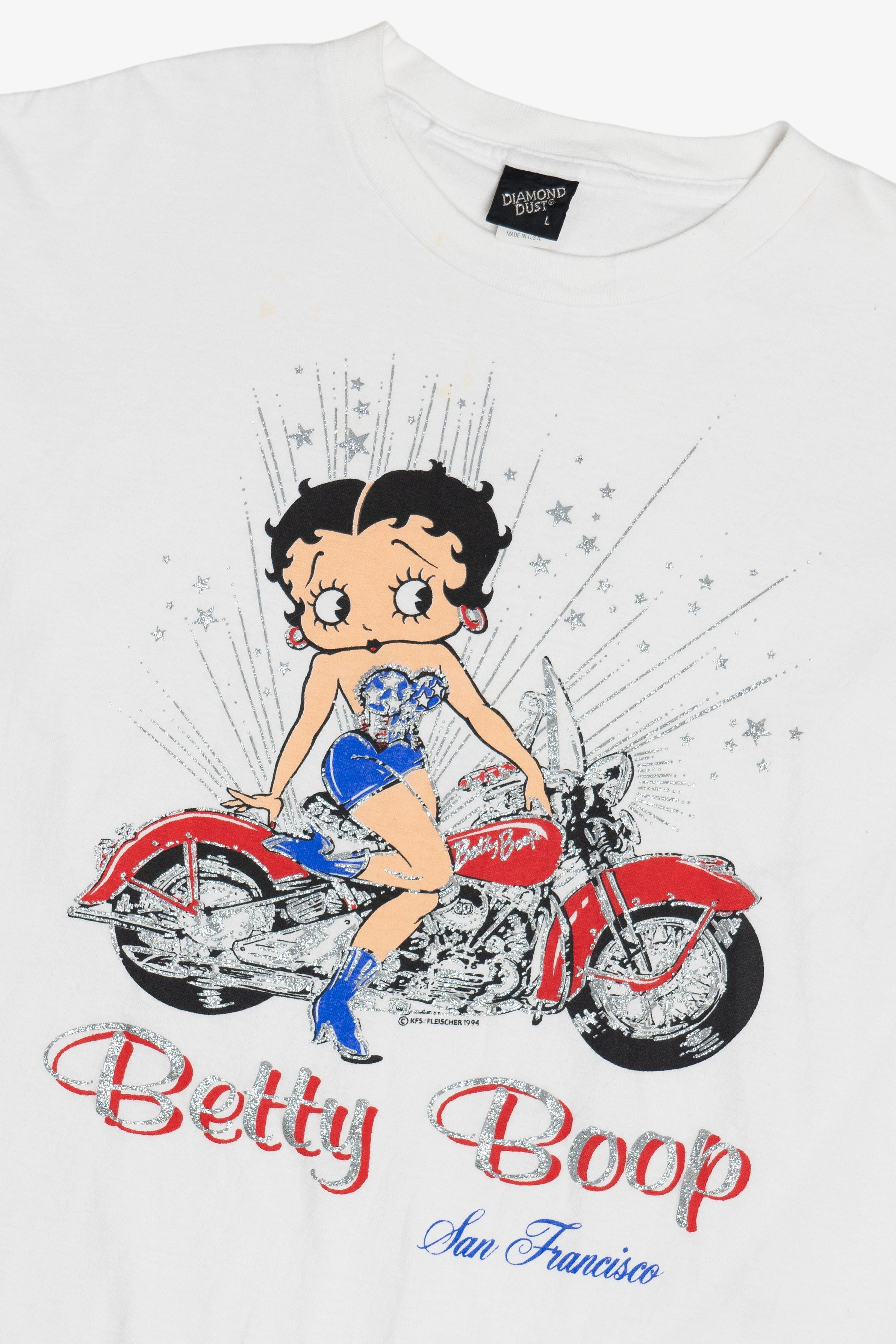 Vintage Betty Boop "San Francisco" Americana Motorcycle Diamond Dust T-Shirt (1990s)