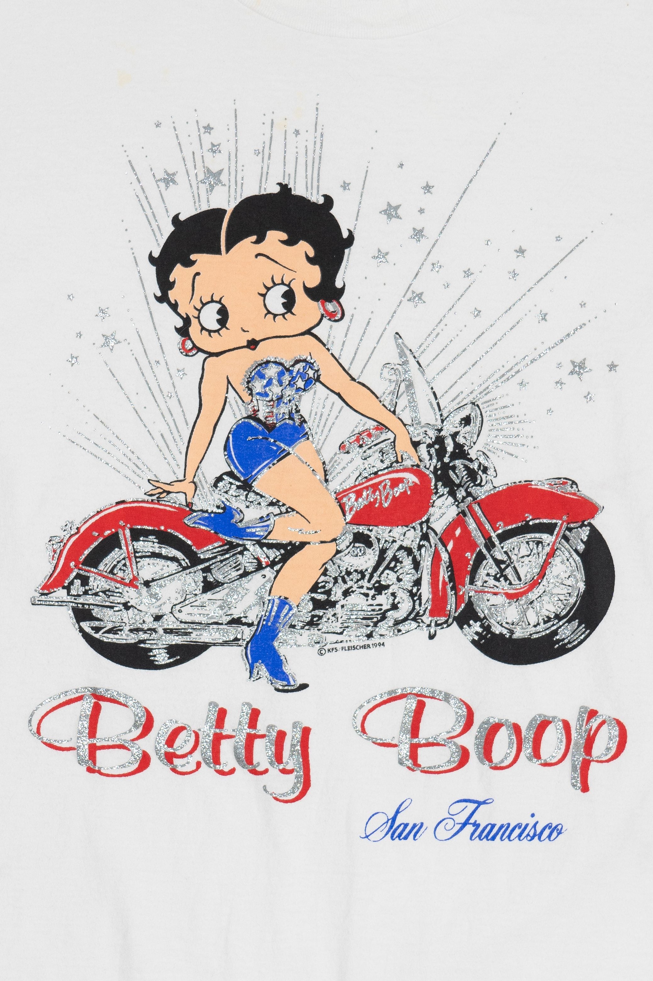 Vintage Betty Boop "San Francisco" Americana Motorcycle Diamond Dust T-Shirt (1990s)