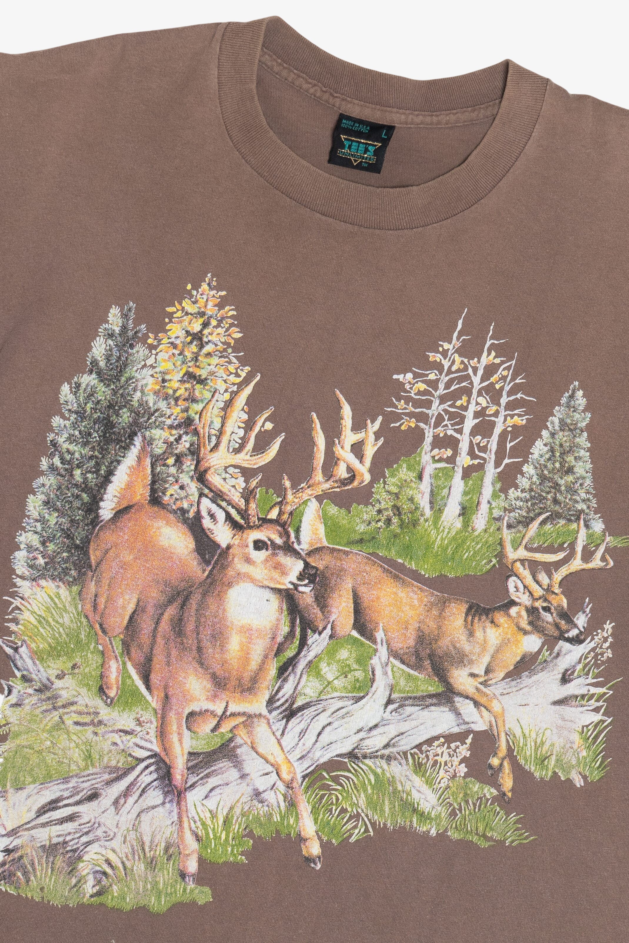 Vintage "Tennessee" Deer In Forest Camo Sleeve Ringer T-Shirt (1990s)