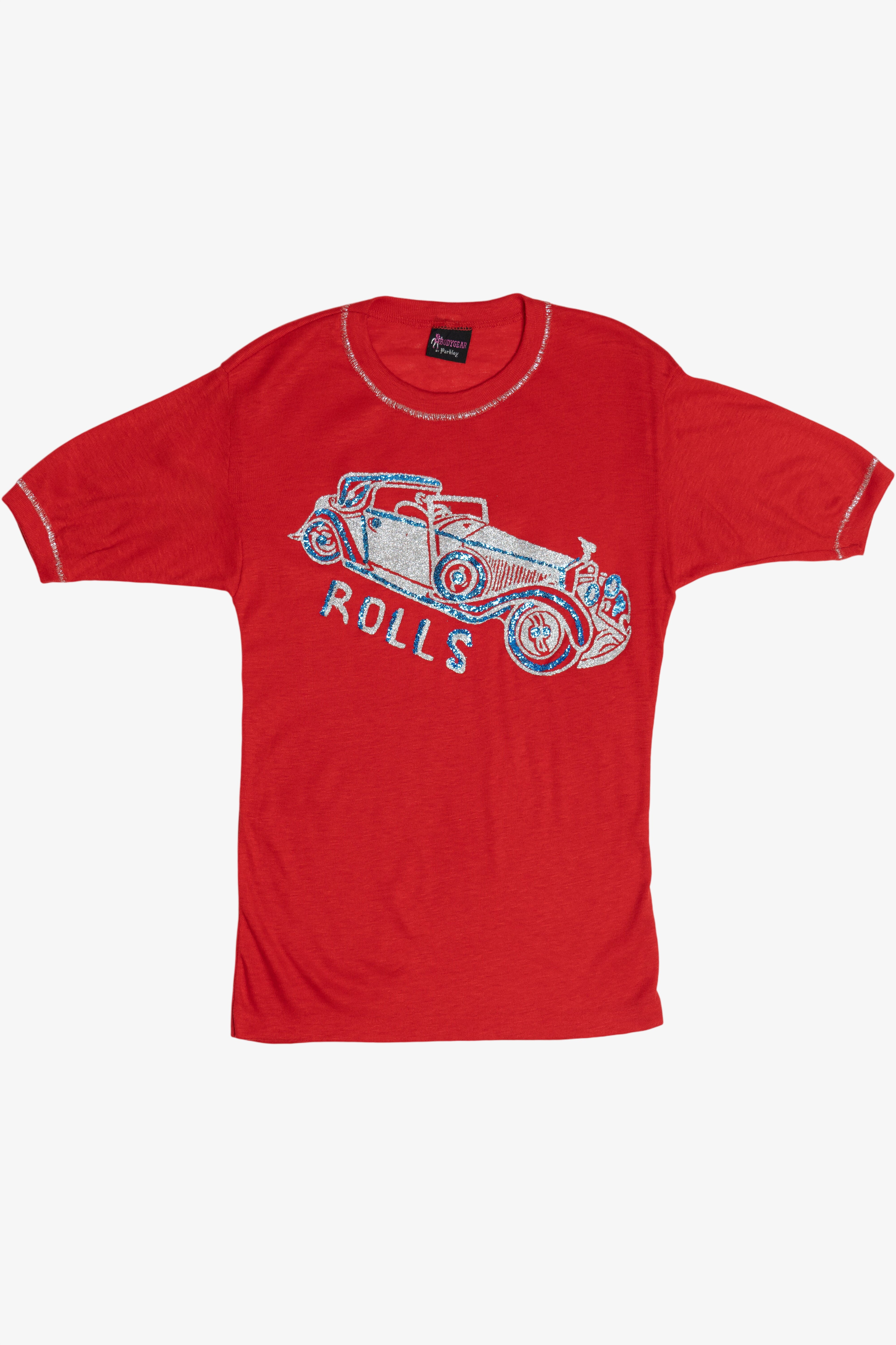 Vintage "Rolls" Rolls Royce Luxury Car Glitter Contrast Stitch T-Shirt (1970s)