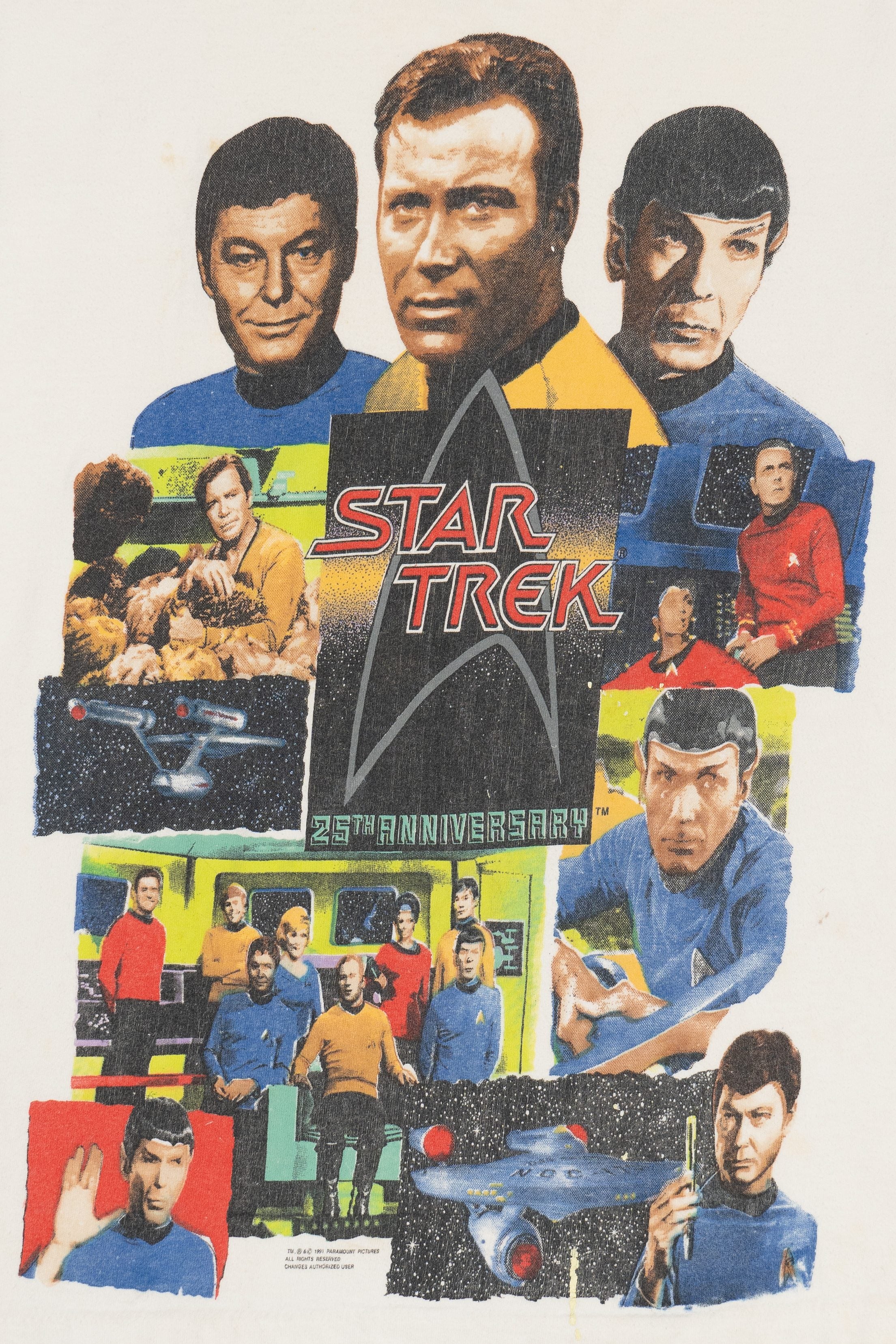 Vintage 1991 "Star Trek 25th Anniversary" Spock Captain Kirk T-Shirt (1990s)