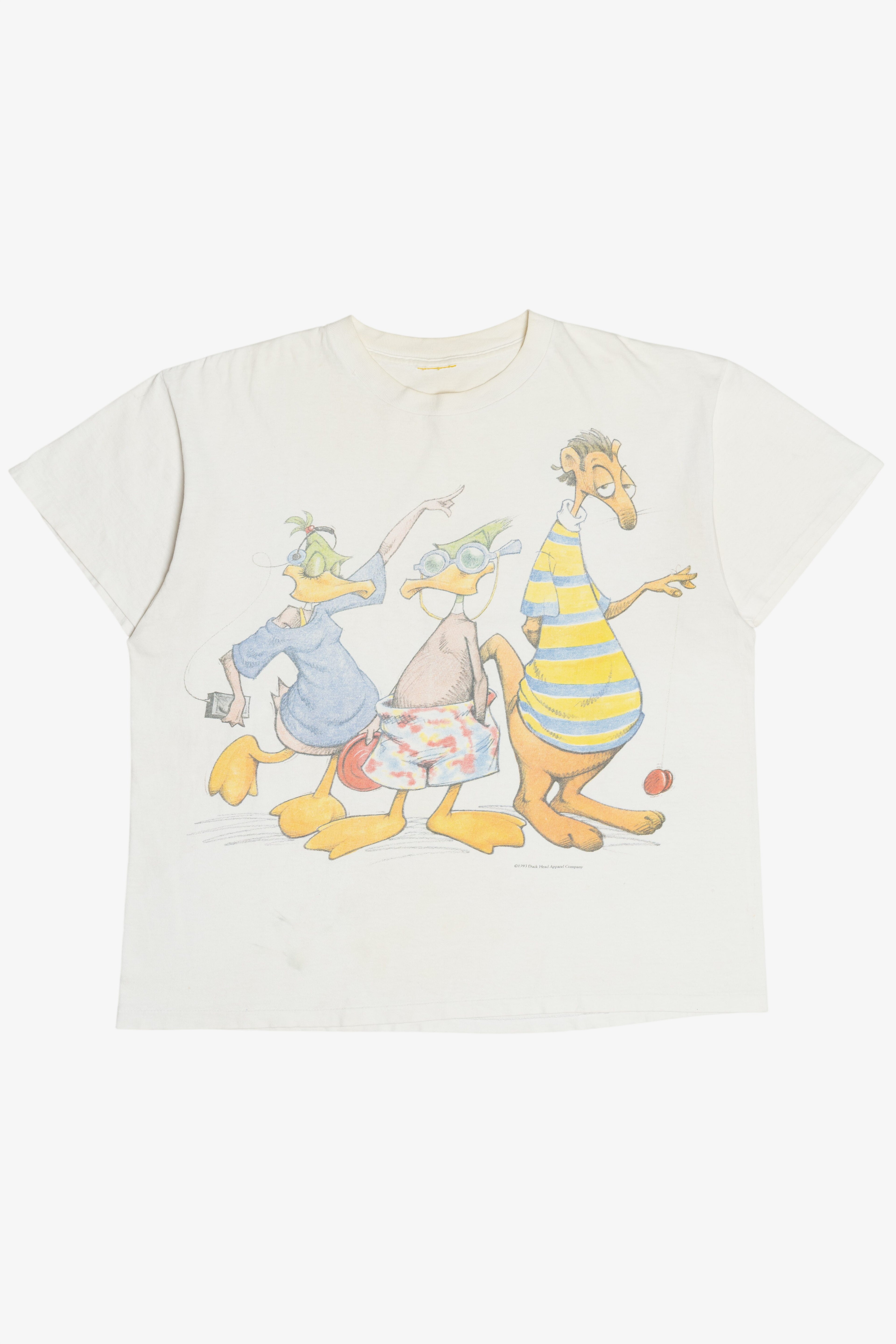 Vintage Duck Head Mallard Cartoon Trio Front Back Print (1990s)