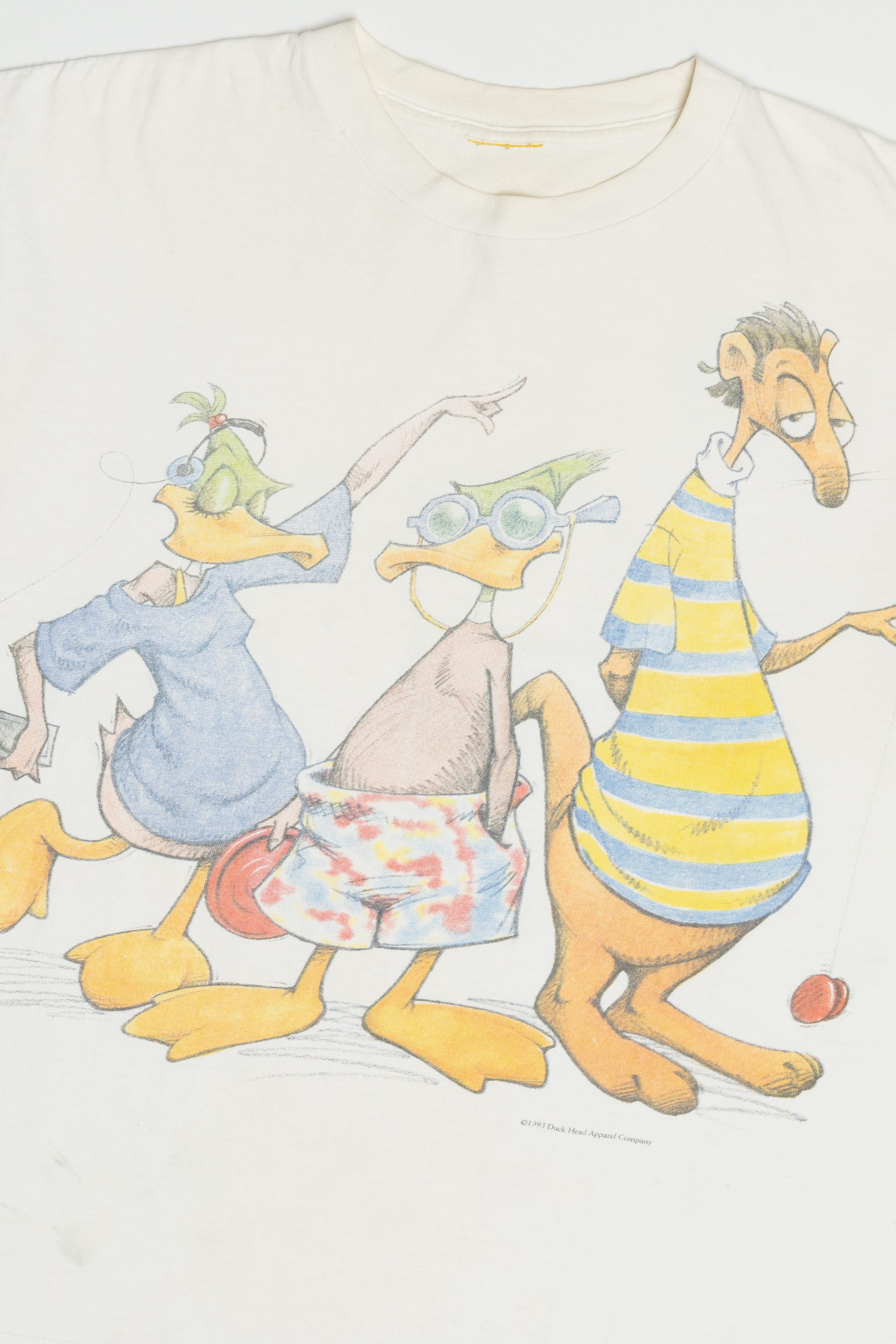 Vintage Duck Head Mallard Cartoon Trio Front Back Print (1990s)