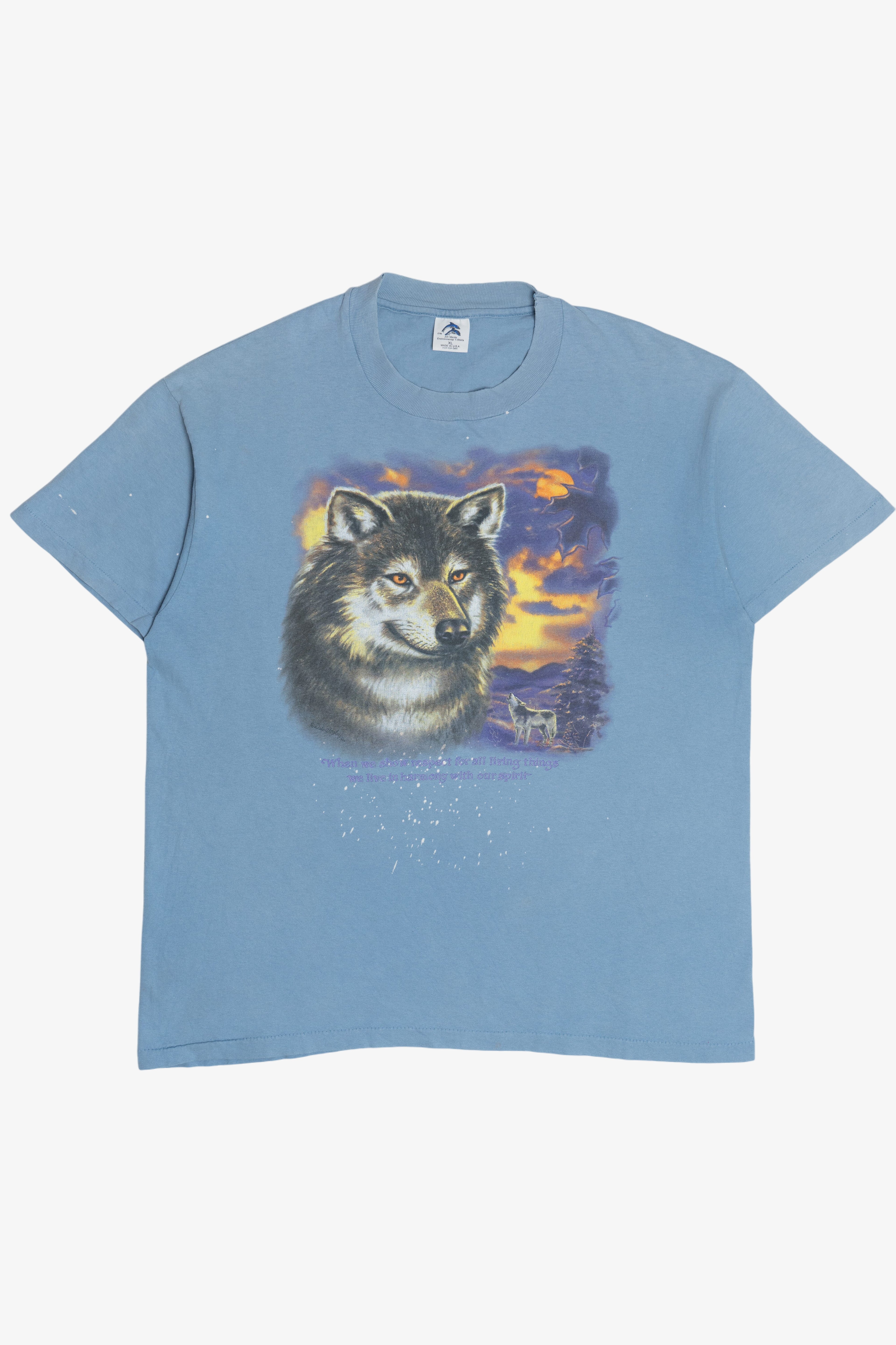 Vintage Respect & Harmony Environmental Wolf Graphic T-Shirt (1990s)