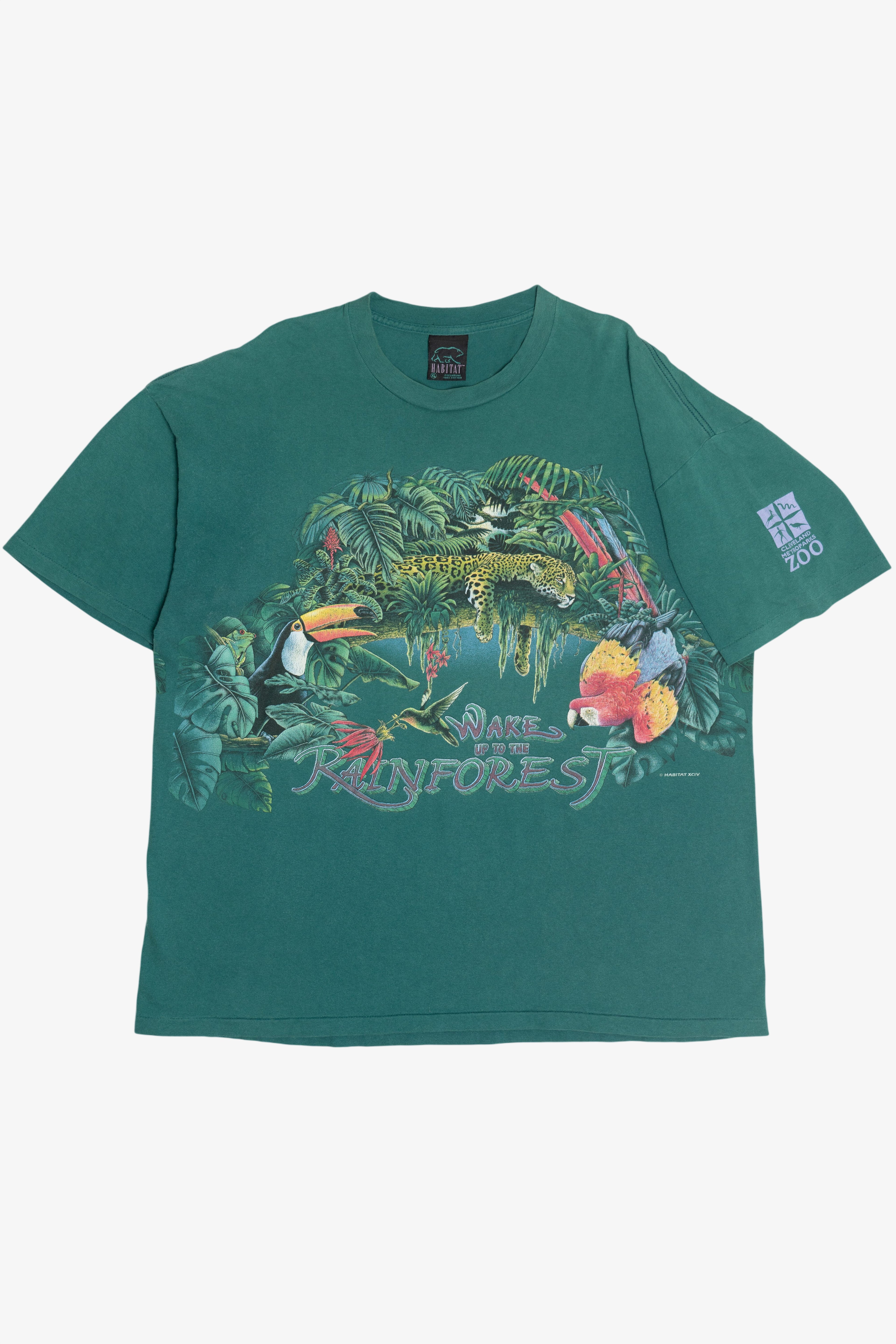 Vintage "Wake Up To The Rainforest" Wraparound Print T-Shirt (1990s)