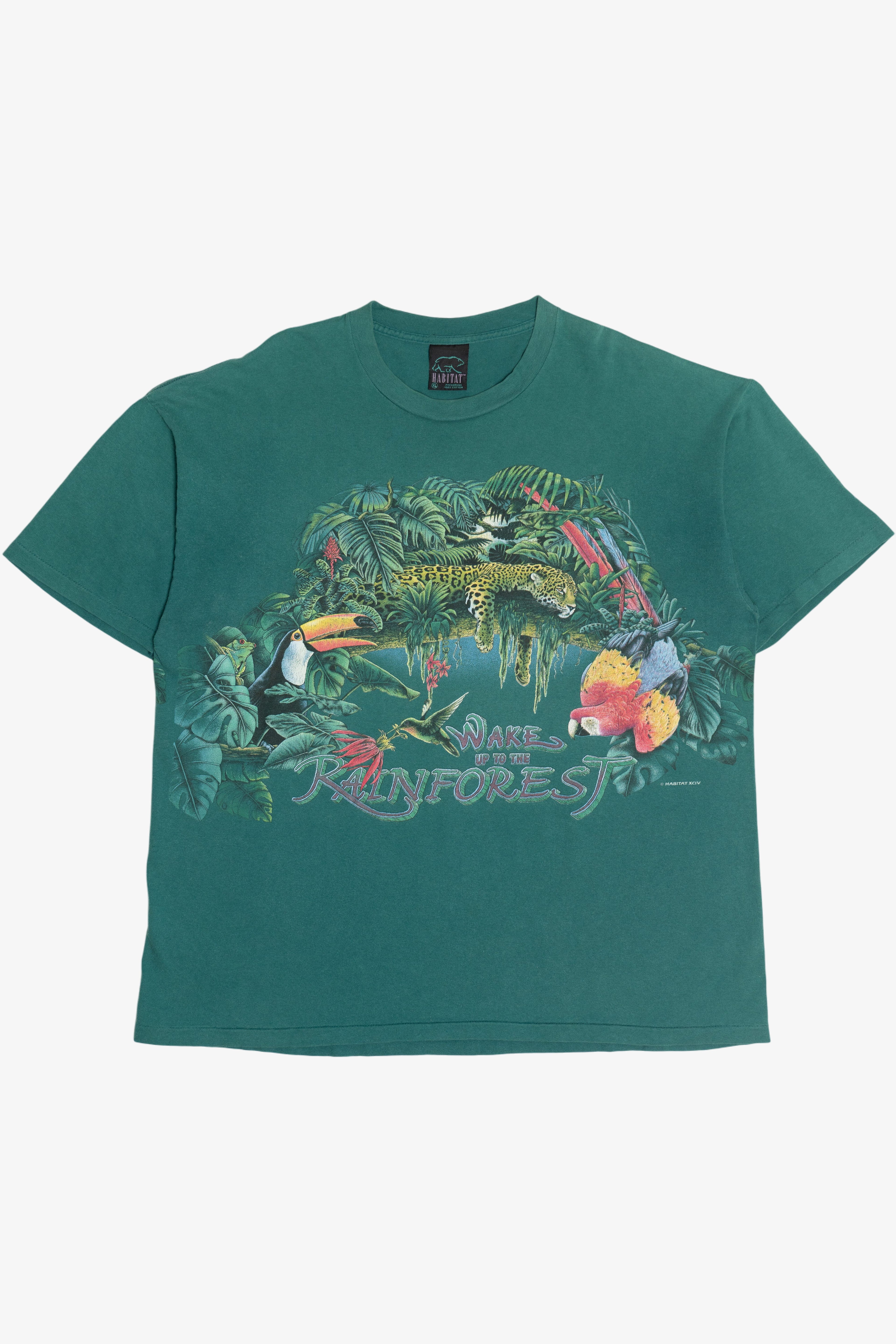 Vintage "Wake Up To The Rainforest" Wraparound Print T-Shirt (1990s)