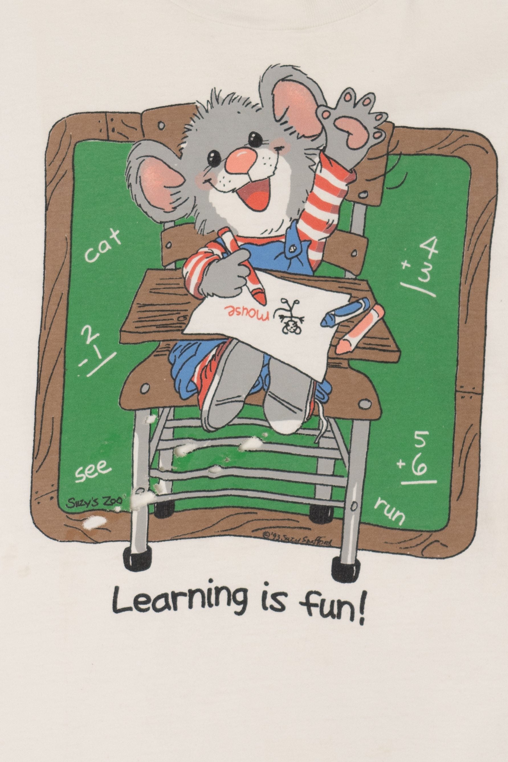 Vintage Thrashed "Learning Is Fun" School Mouse T-Shirt (1990s)
