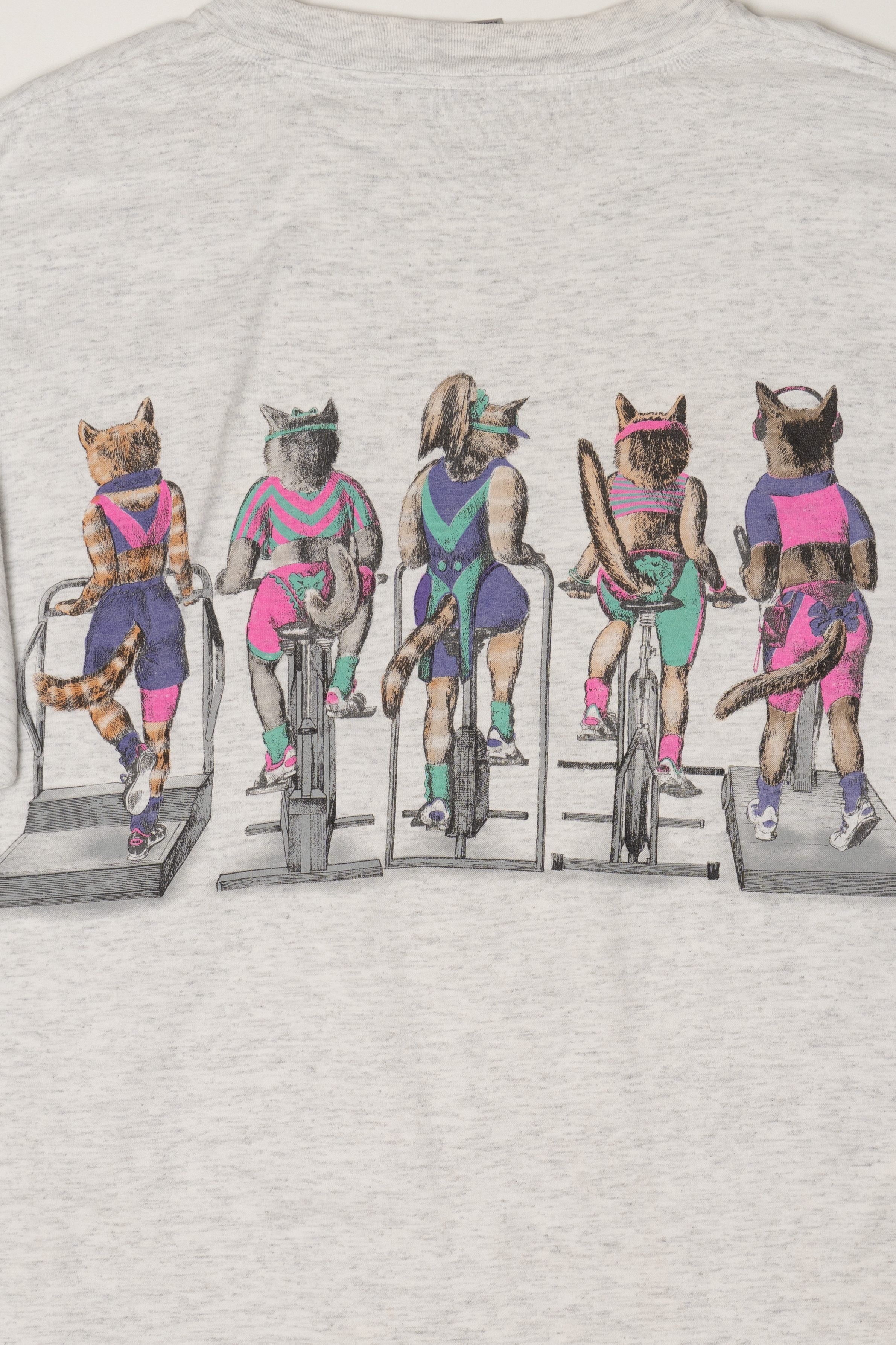 Vintage Exercise Cat Front/Back Single Stitch T-Shirt (1990s)